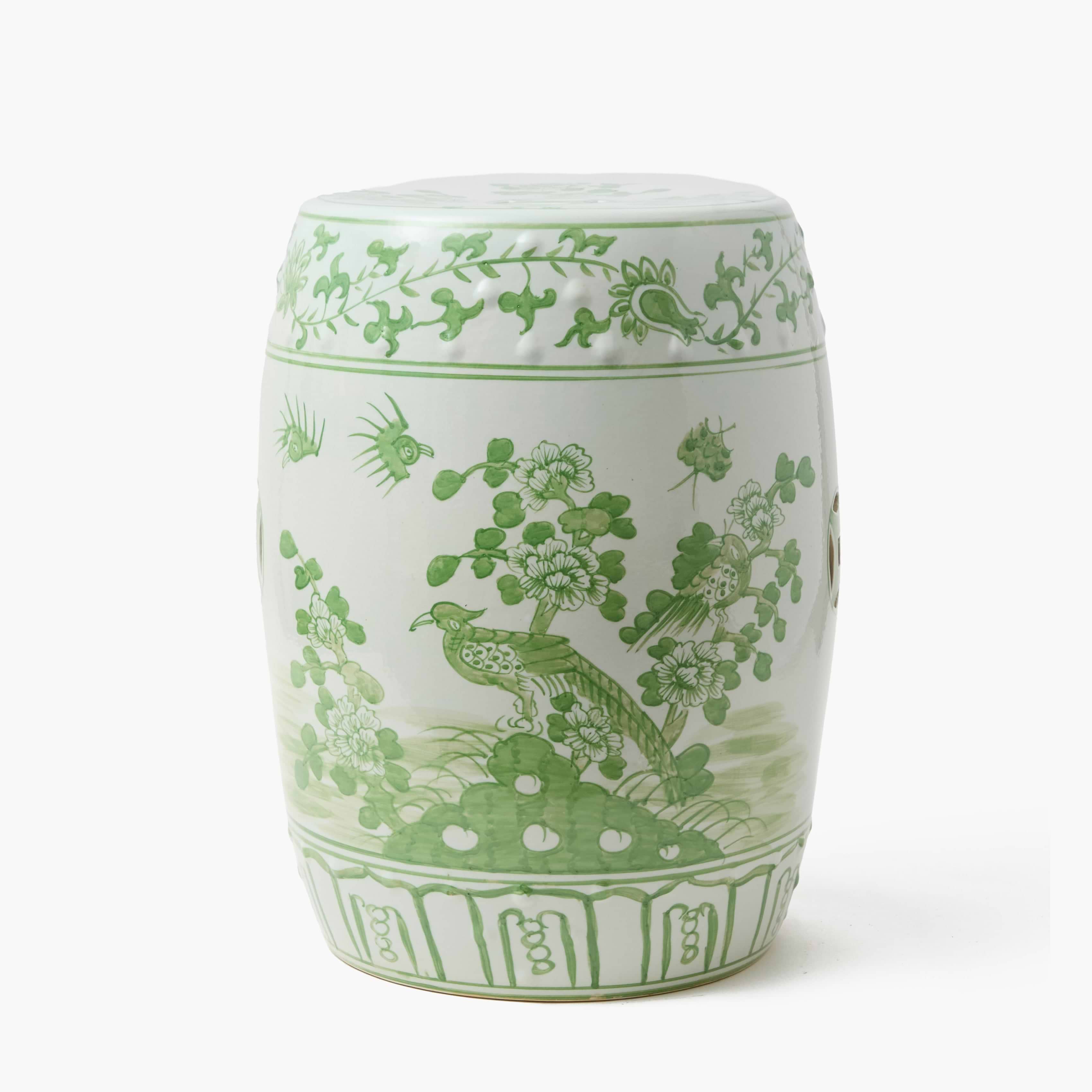Green Chinoiserie Ceramic Stool