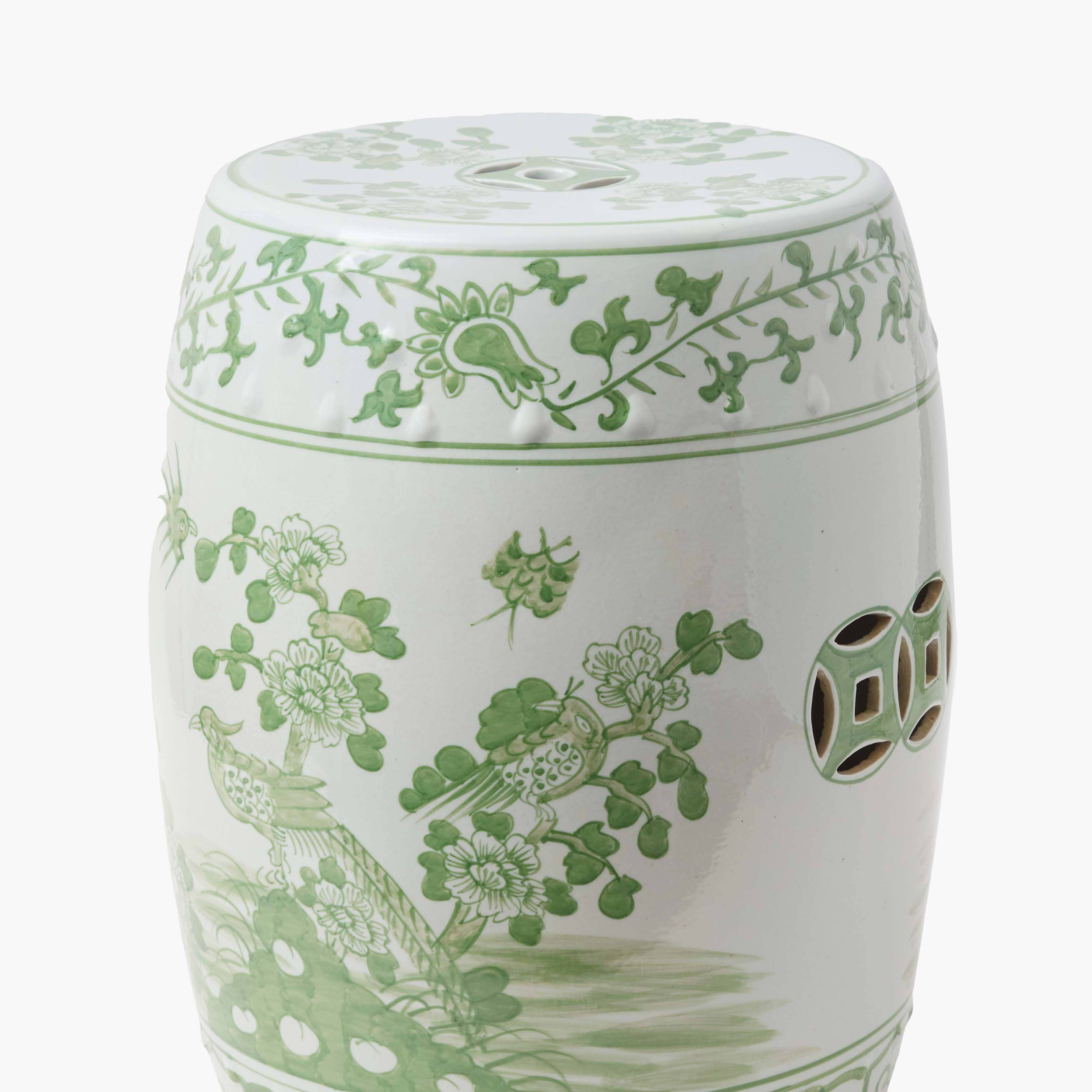 Green Chinoiserie Ceramic Stool