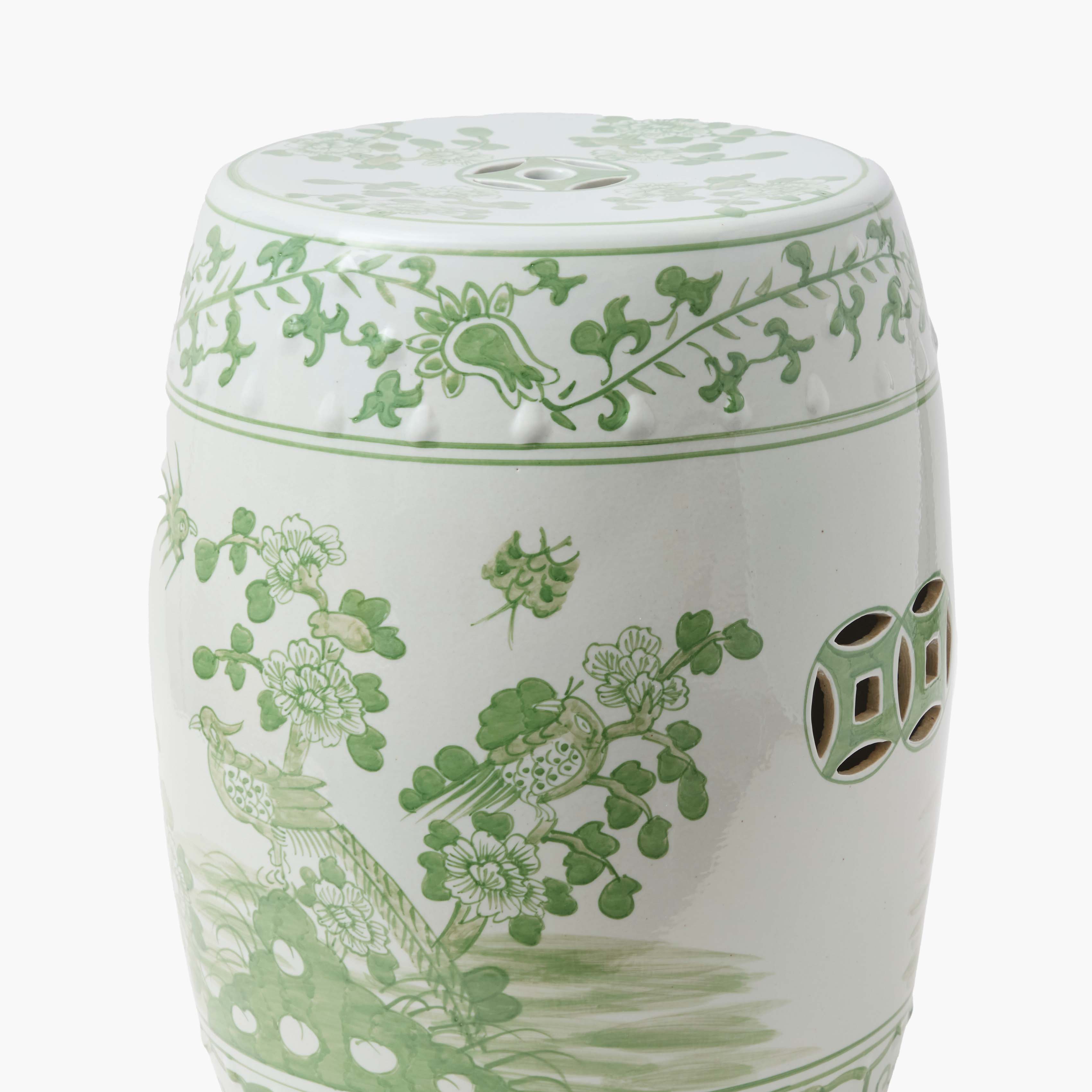 Green Chinoiserie Ceramic Stool