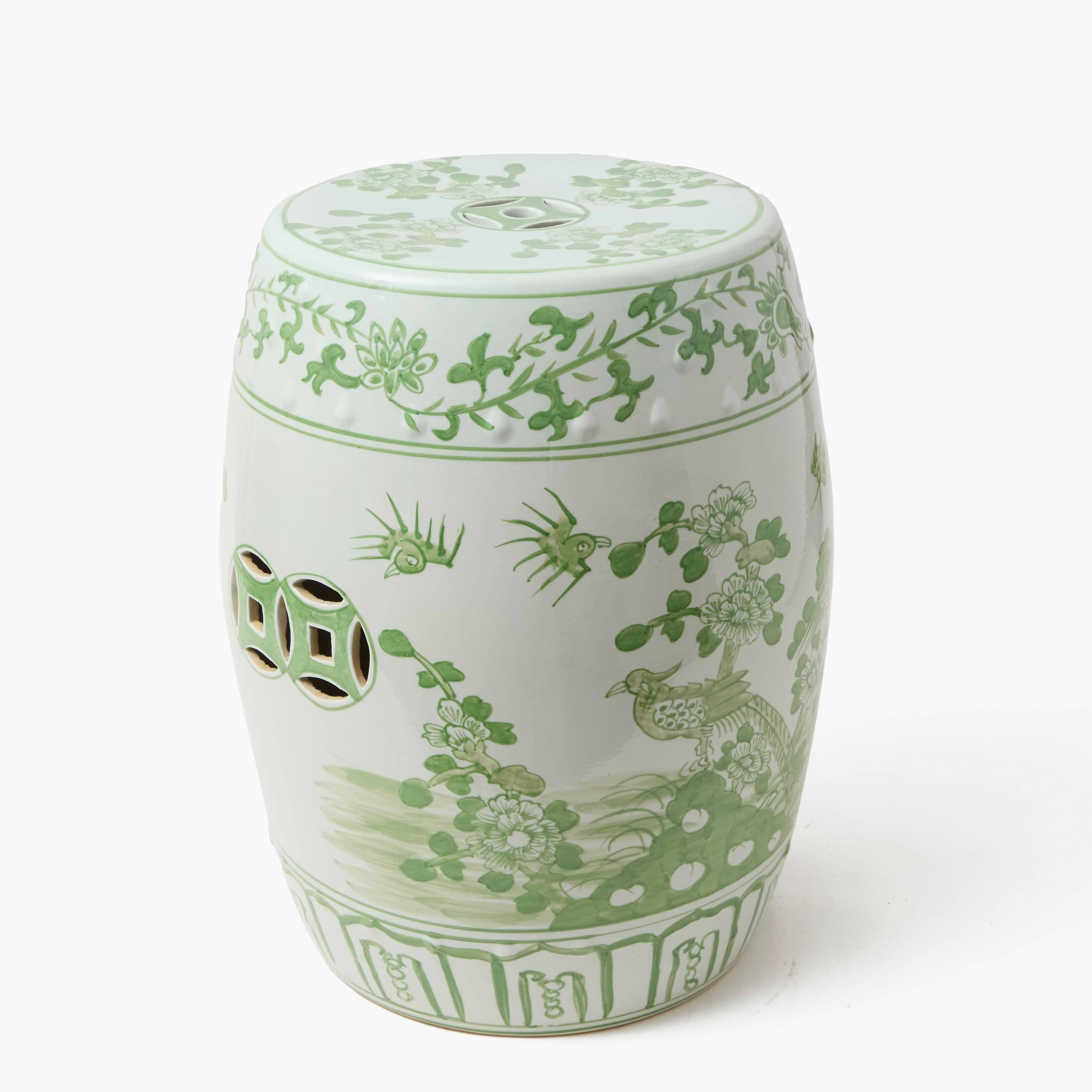 Green Chinoiserie Ceramic Stool