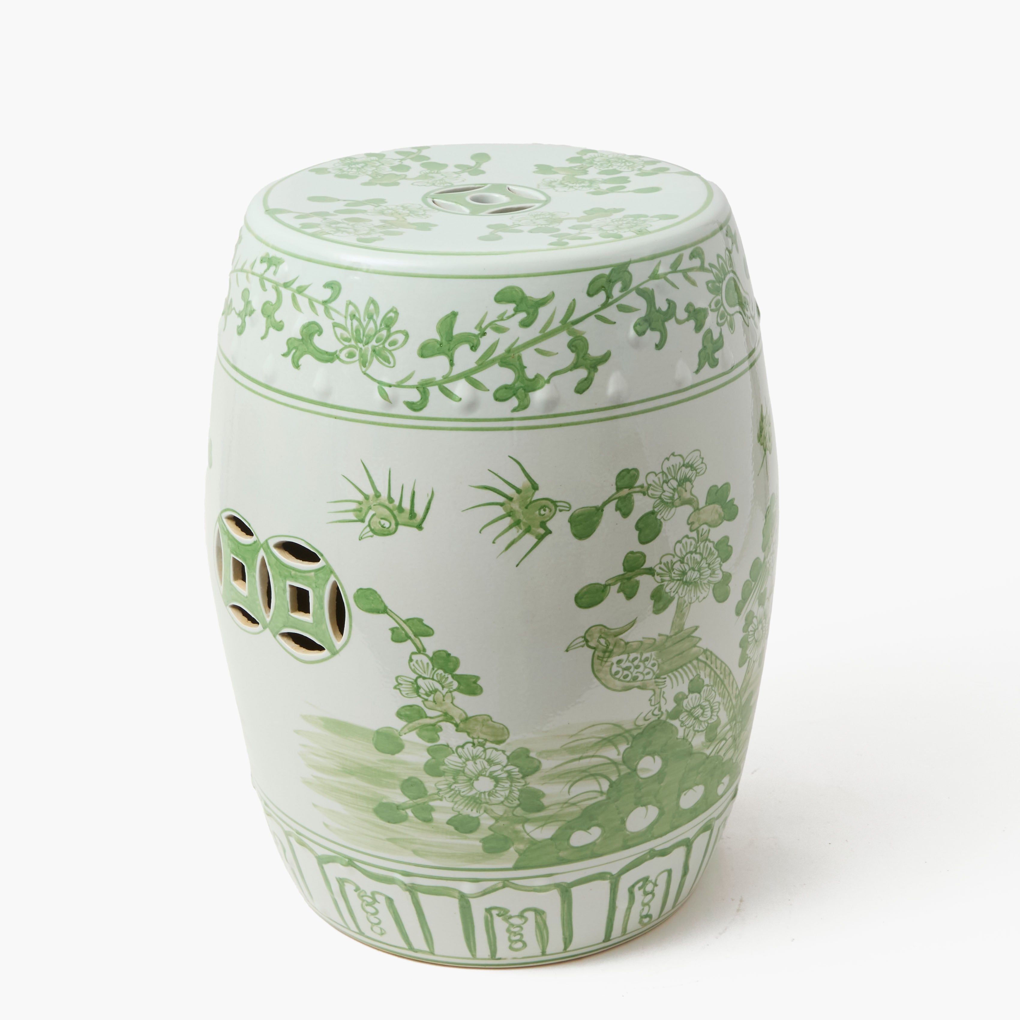 Green Chinoiserie Ceramic Stool