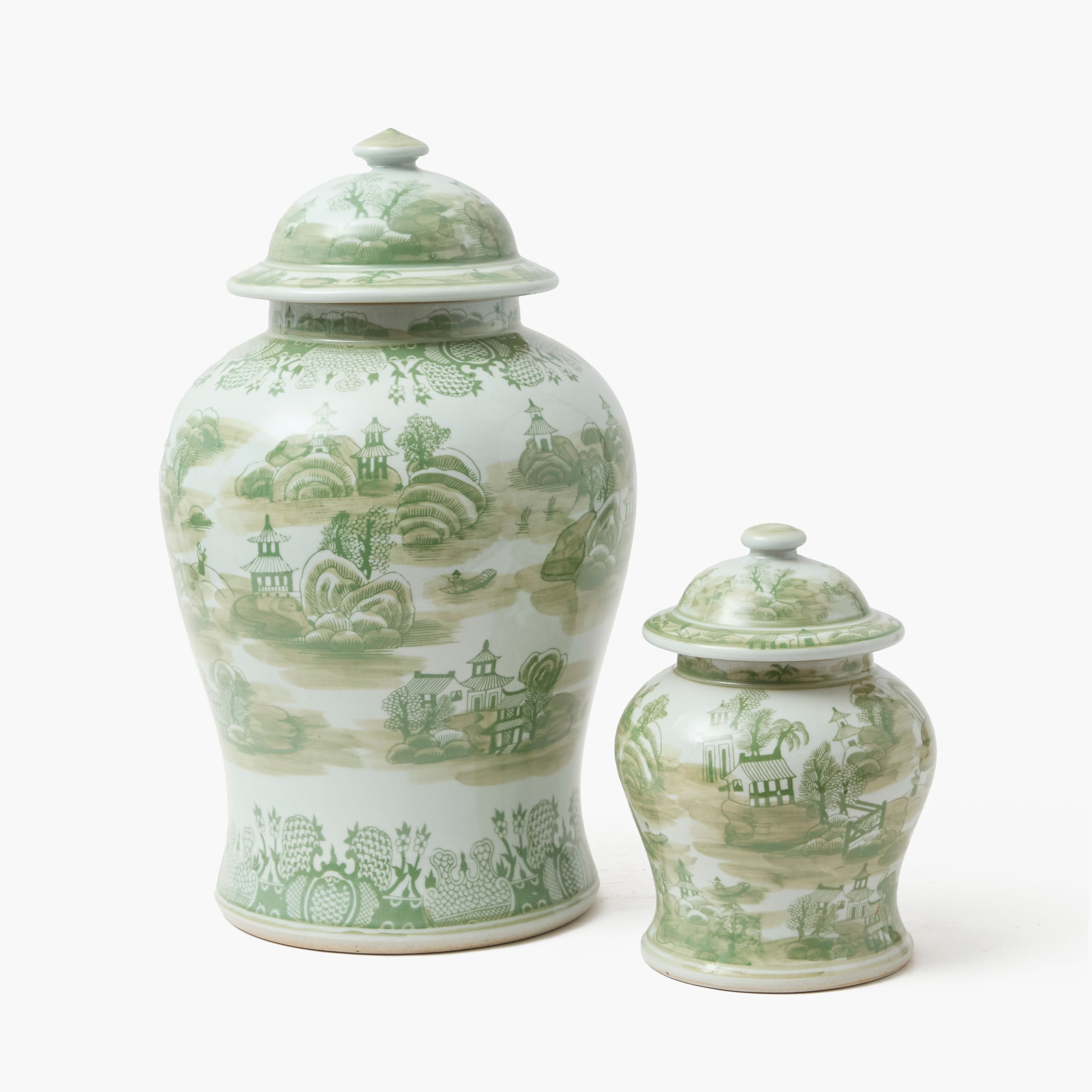Small Green Chinoiserie Ginger Jar