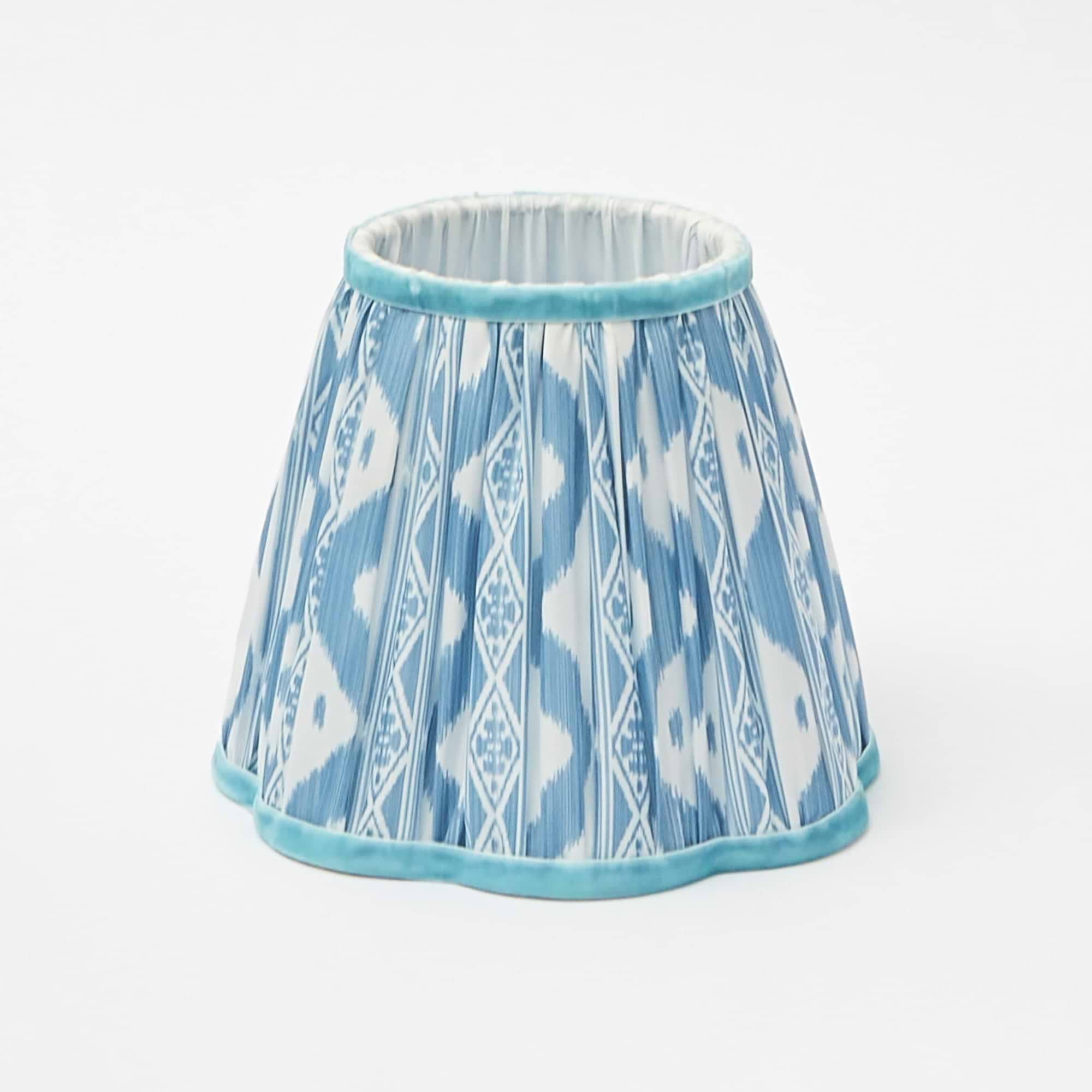 Rattan Bardot Rechargeable Lamp with Blue Ikat Shade (18cm)