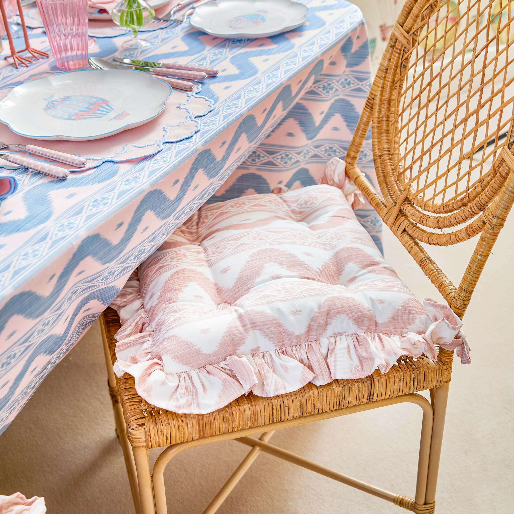 Frilled Pink Ikat Seat Pad Cushion