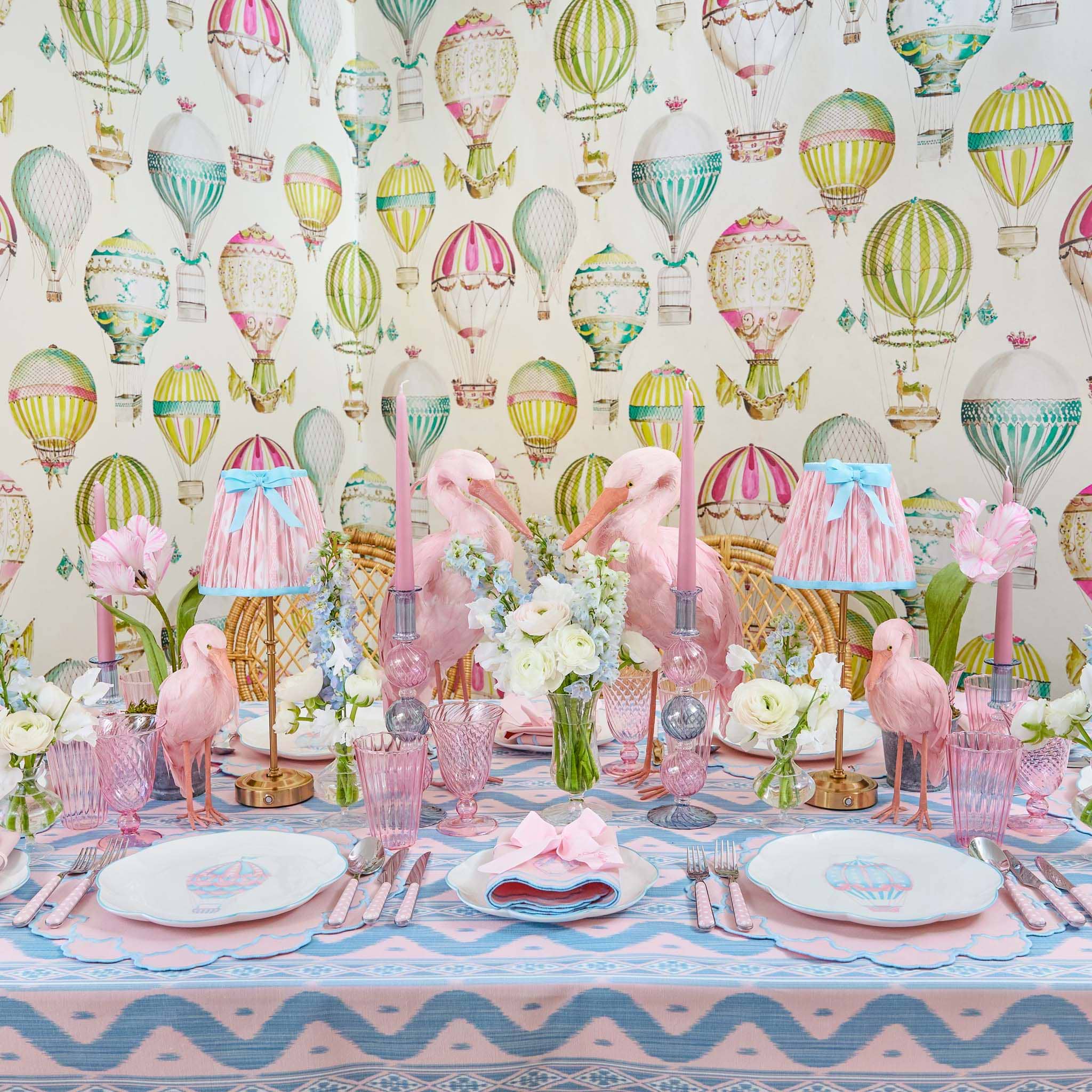 Sarah Pink & Blue Hot Air Balloon Embroidered Napkins (Set of 4)