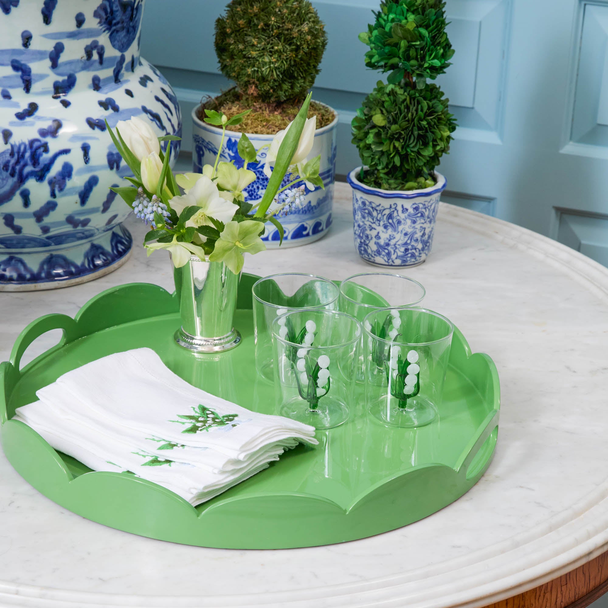 Green Scalloped Lacquer Round Tray