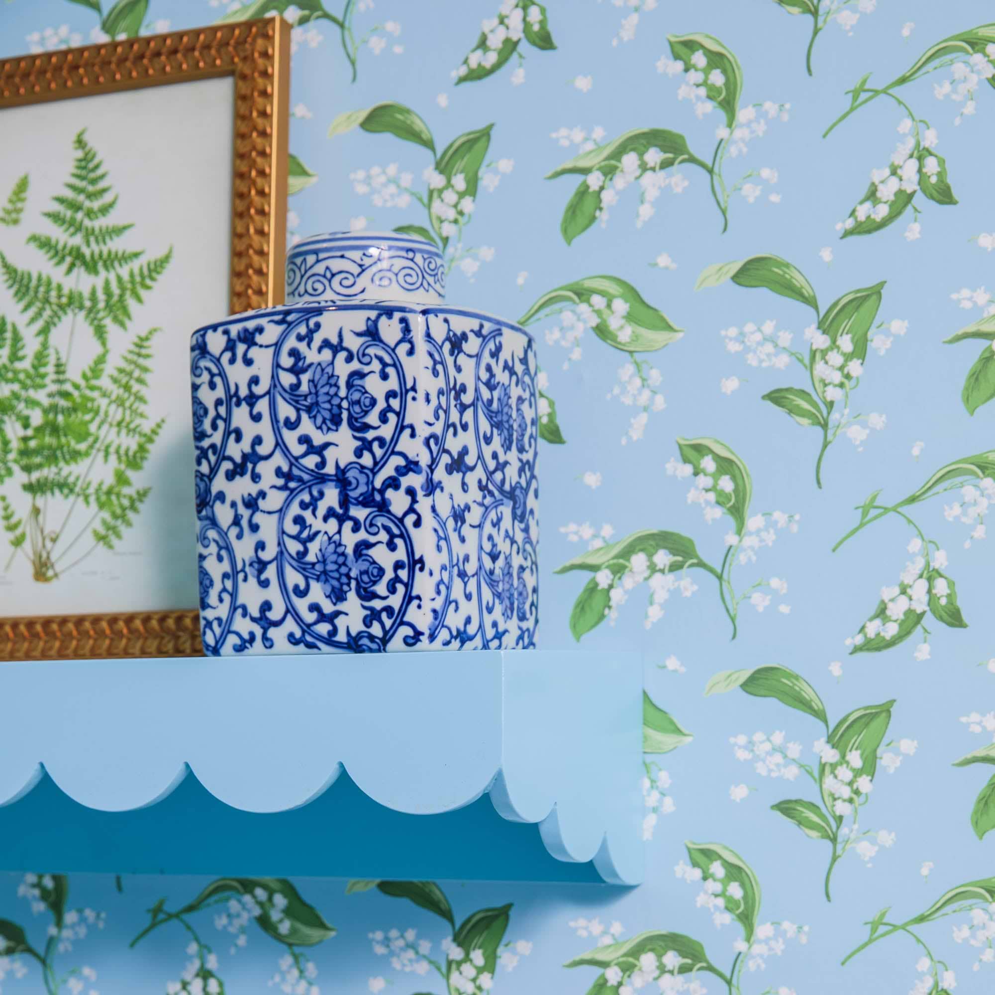 Soft Blue Scalloped Lacquer Shelf