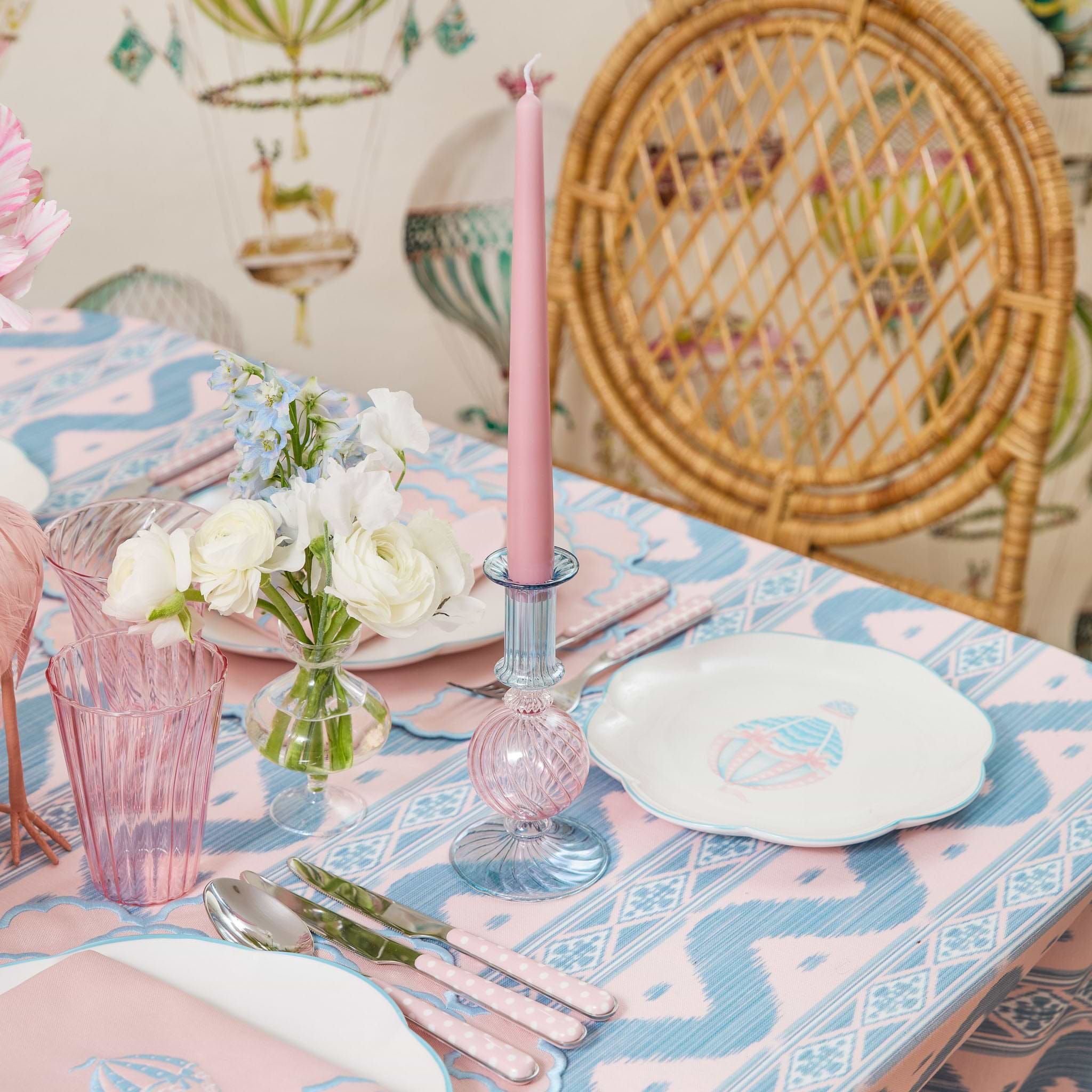 Small Camille Pink & Blue Candle Holder (Pair)