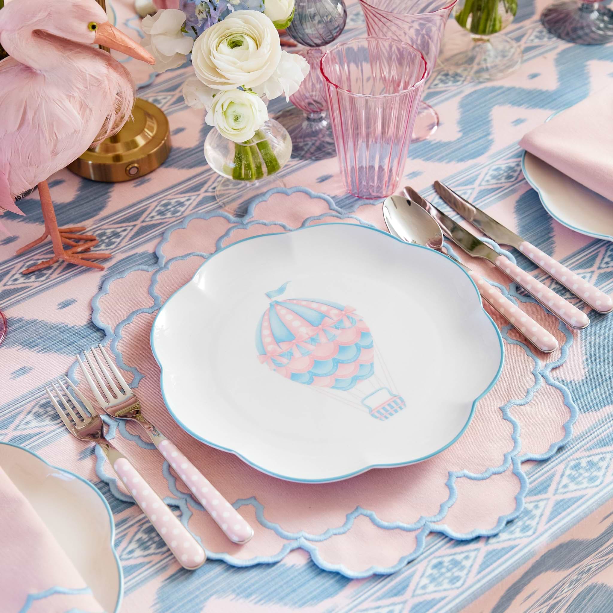 Sarah Pink & Blue Hot Air Balloon Embroidered Napkins (Set of 4)