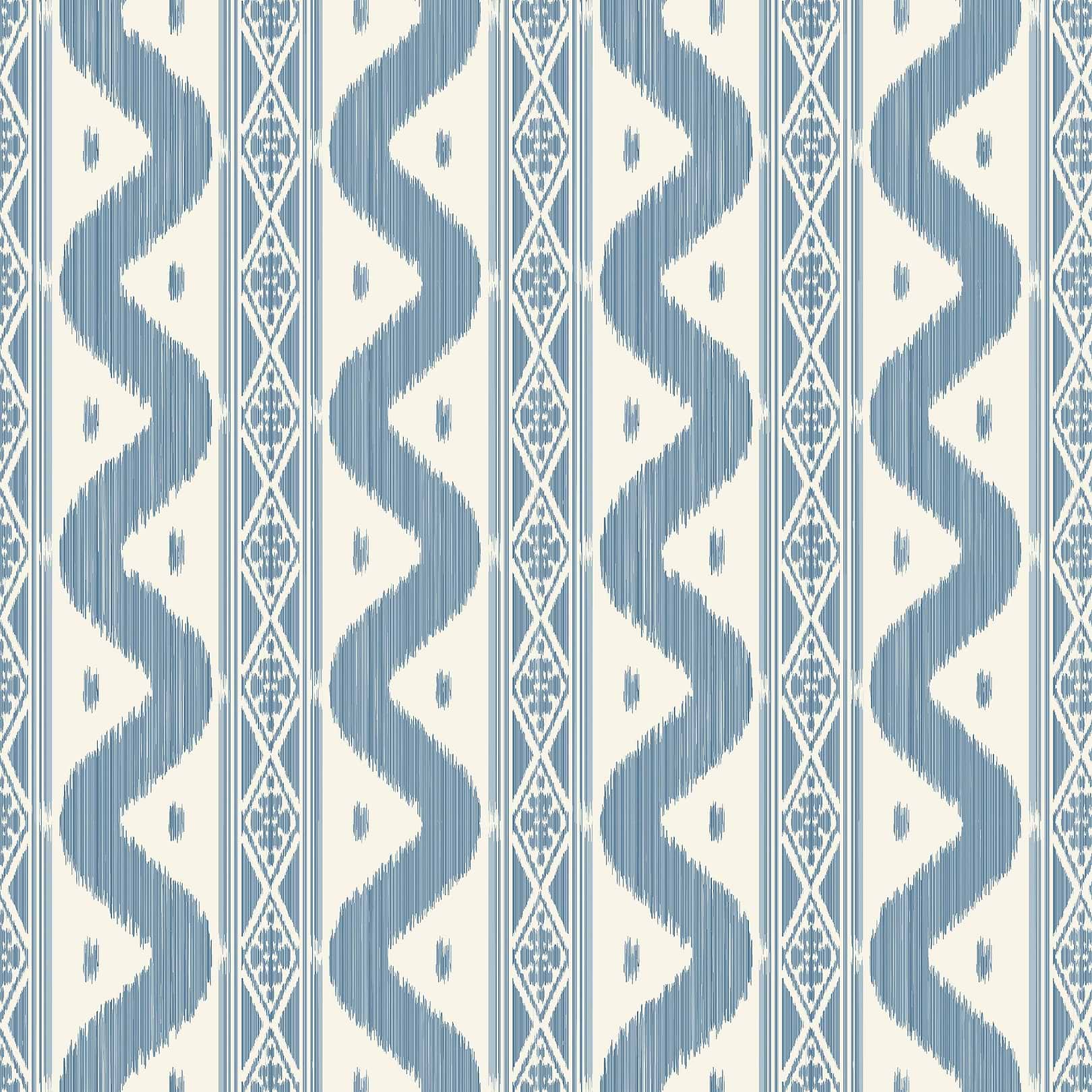 Blue Ikat Stripe Wallpaper