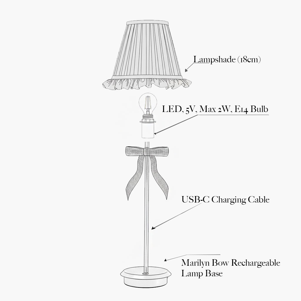 Marilyn Bow Rechargeable Lamp with Pink Gingham Ruffle Shade (18cm)