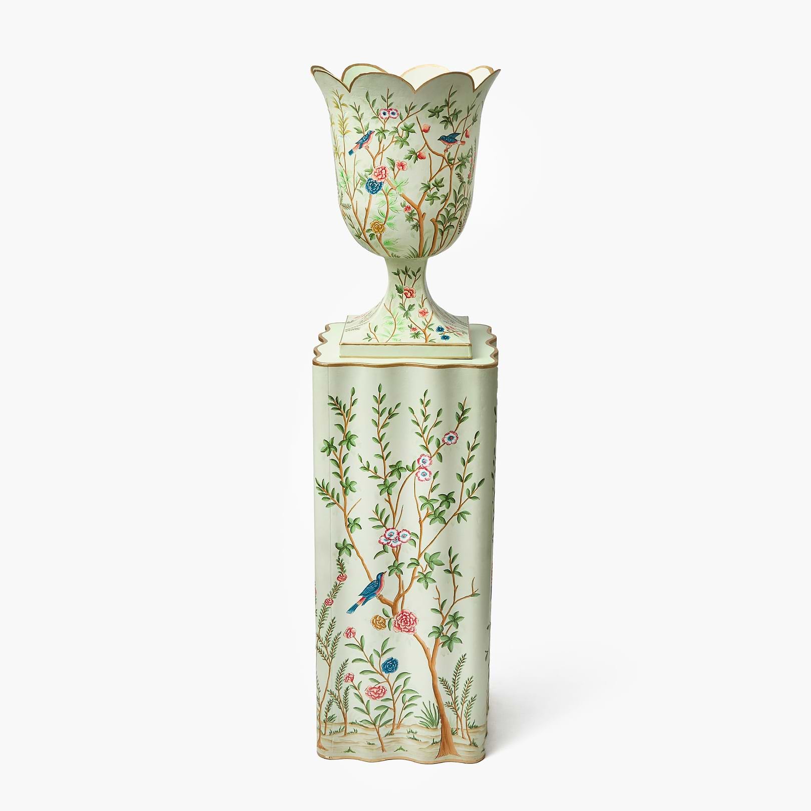 Chinoiserie Tole Urn & Pedestal