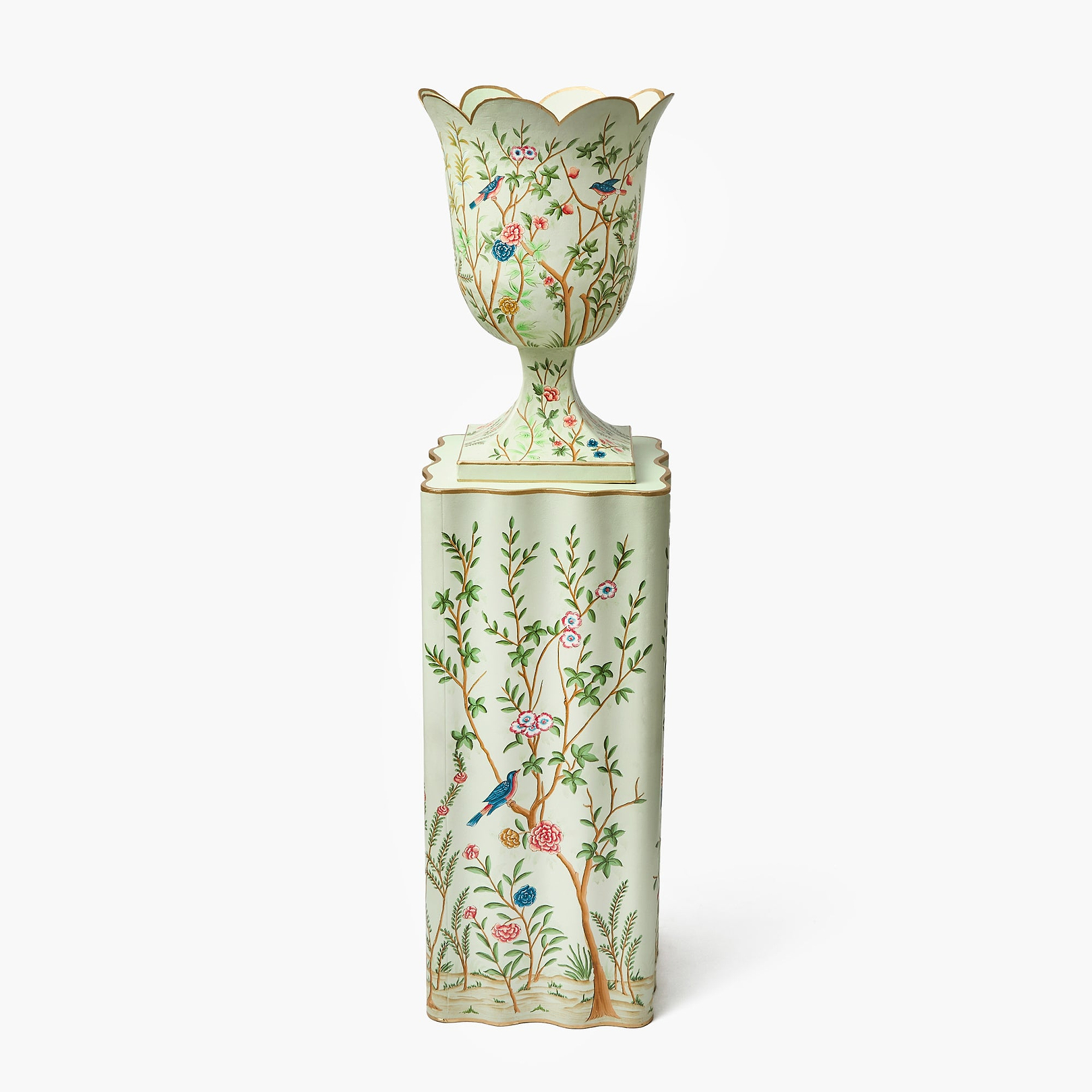 Chinoiserie Tole Urn & Pedestal