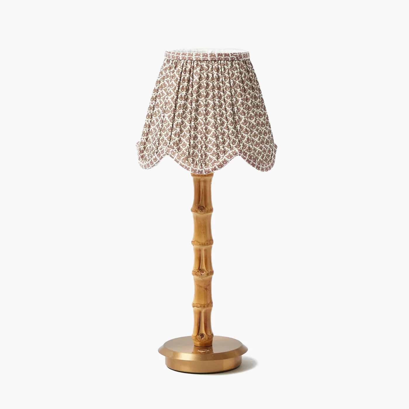 Bamboo Rechargeable Lamp with Chocolate Lotus Deep Scalloped Shade (18cm)