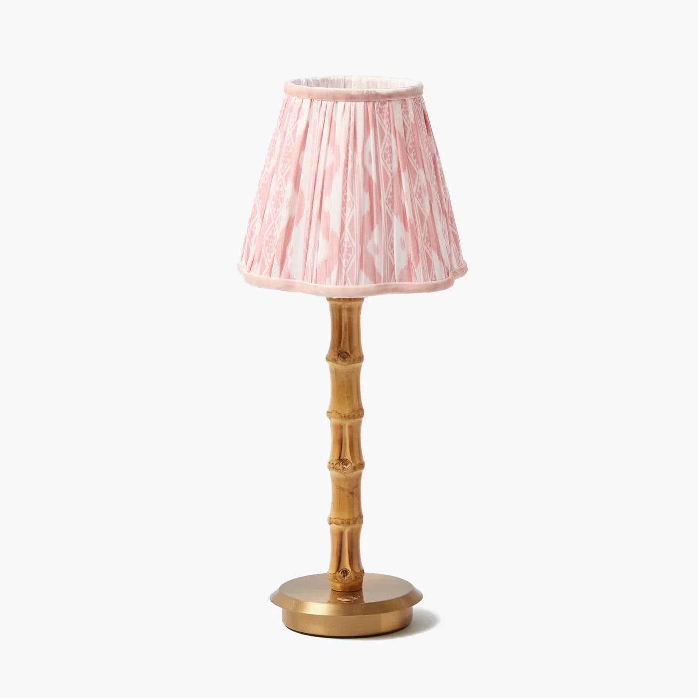 Bamboo Rechargeable Lamp with Pink Ikat Shade (18cm)