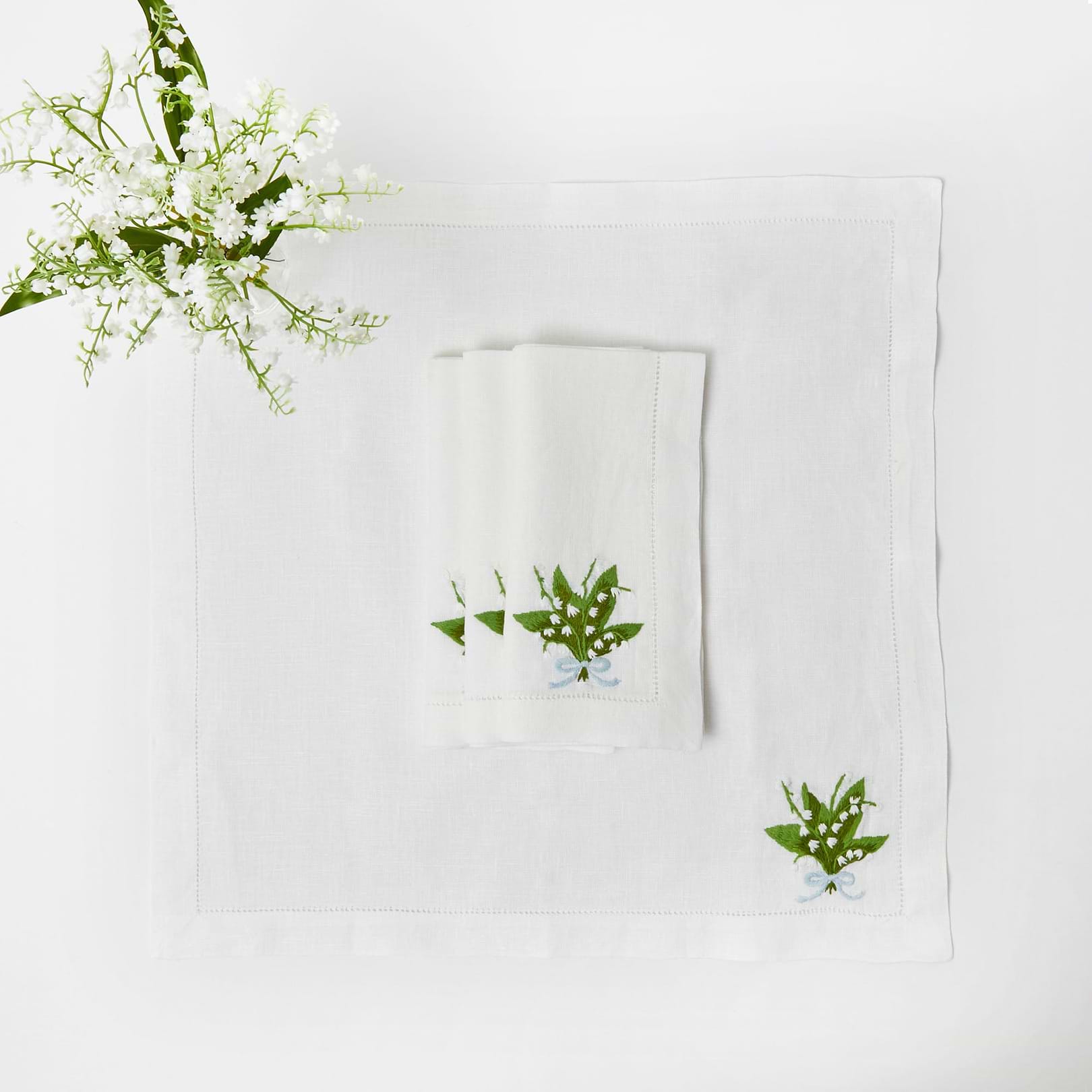 White Lily of the Valley Linen Napkins (Set of 4)