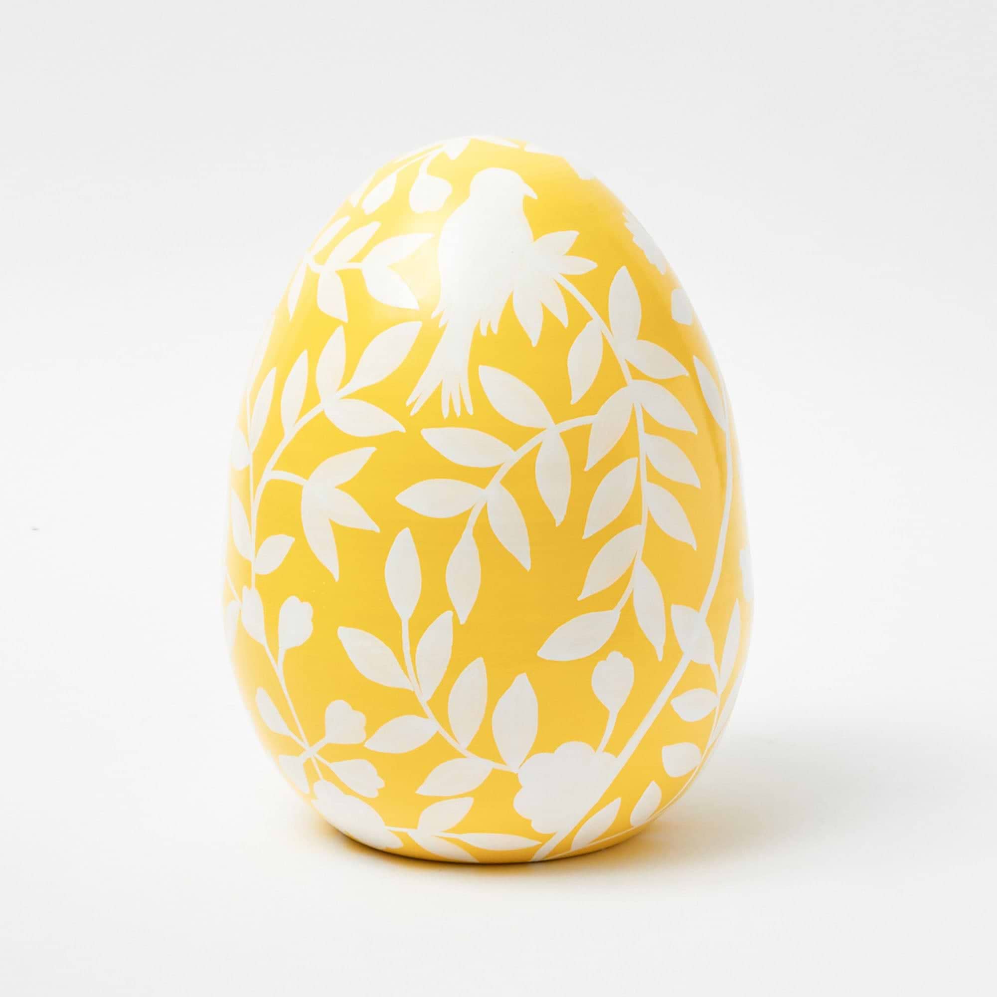 Large Yellow Floral Tole Egg