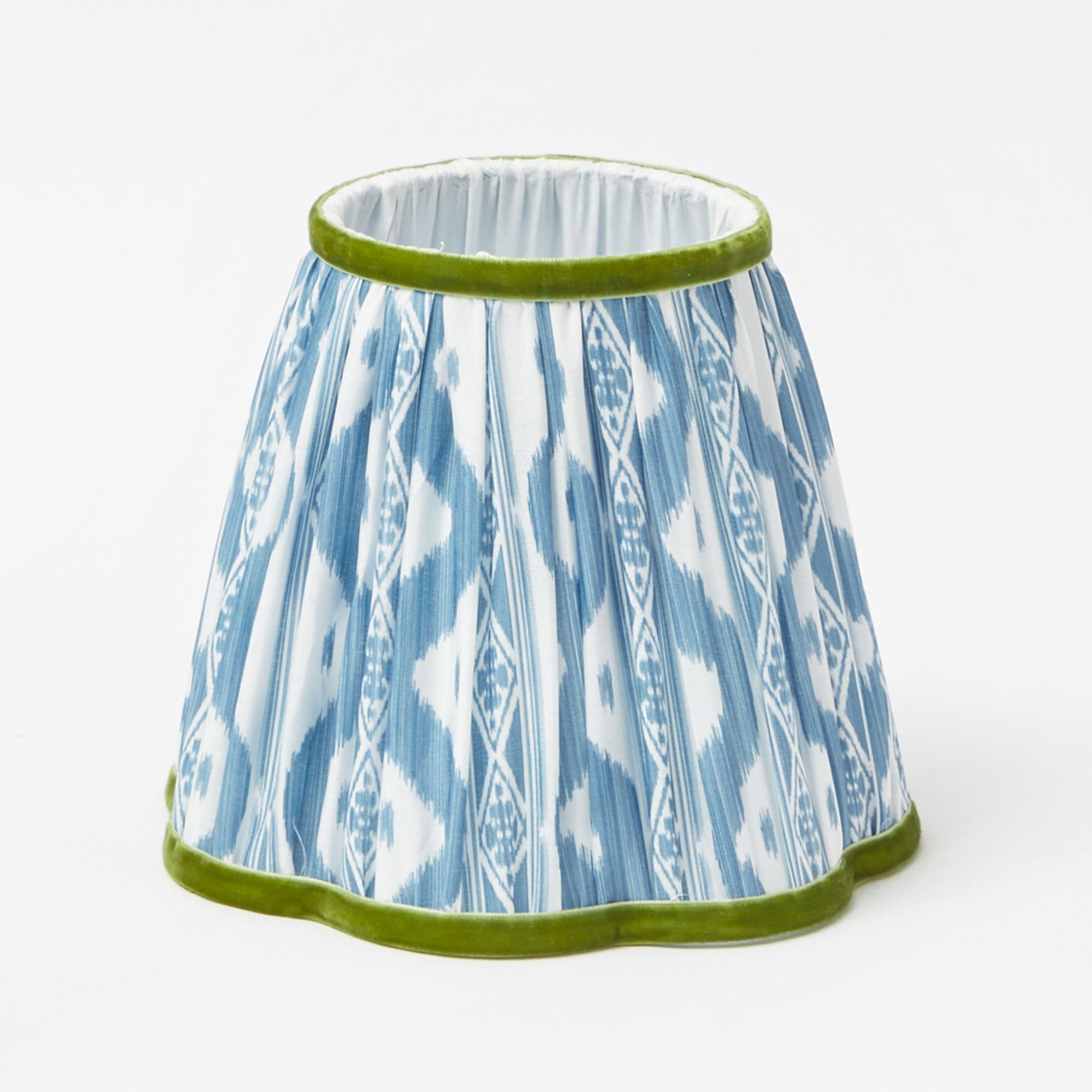 Bamboo Rechargeable Lamp with Blue & Green Ikat Shade (18cm)