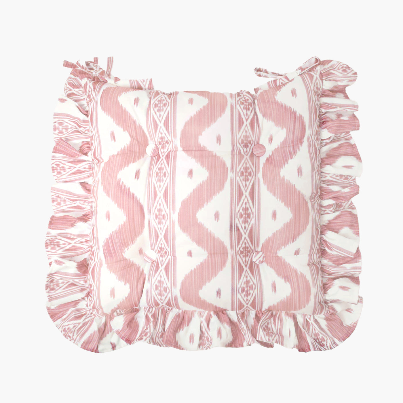 Frilled Pink Ikat Seat Pad Cushion