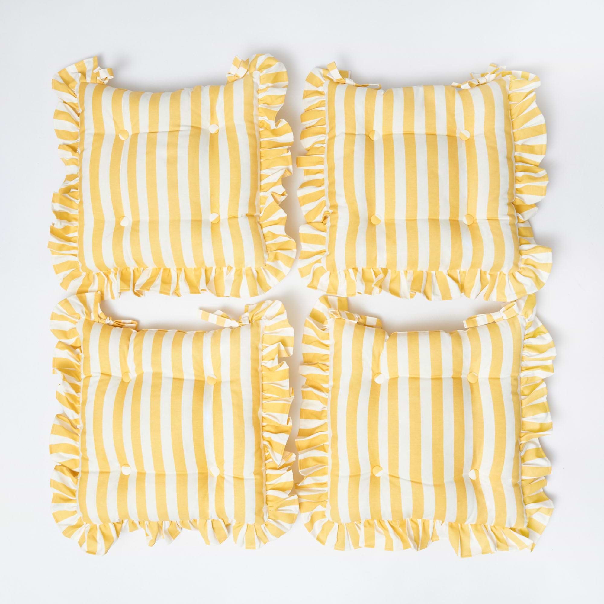 Frilled Yellow Stripe Seat Pad Cushion