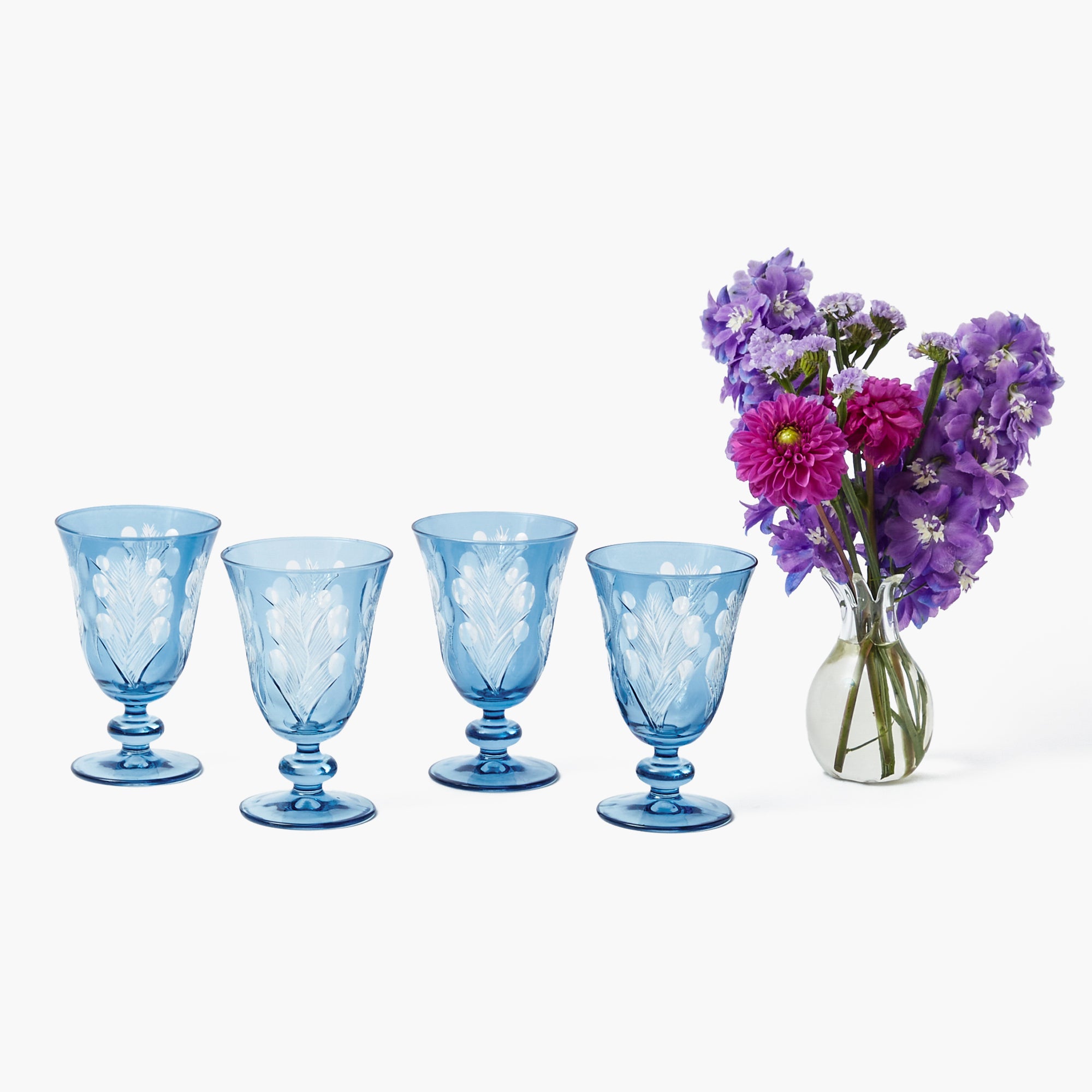 Blue Fern Engraved Glassware (Set of 8)