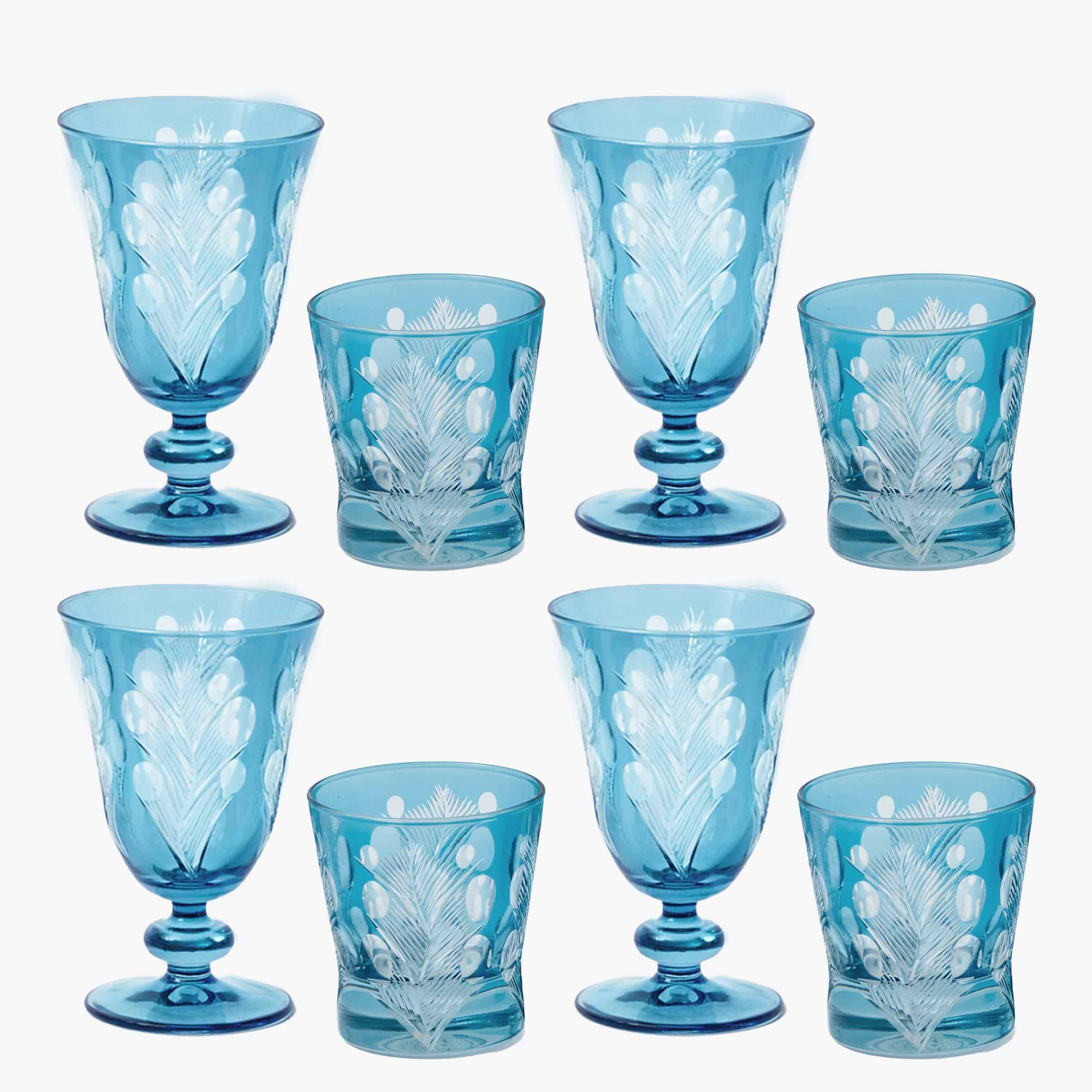 Blue Fern Engraved Glassware (Set of 8)