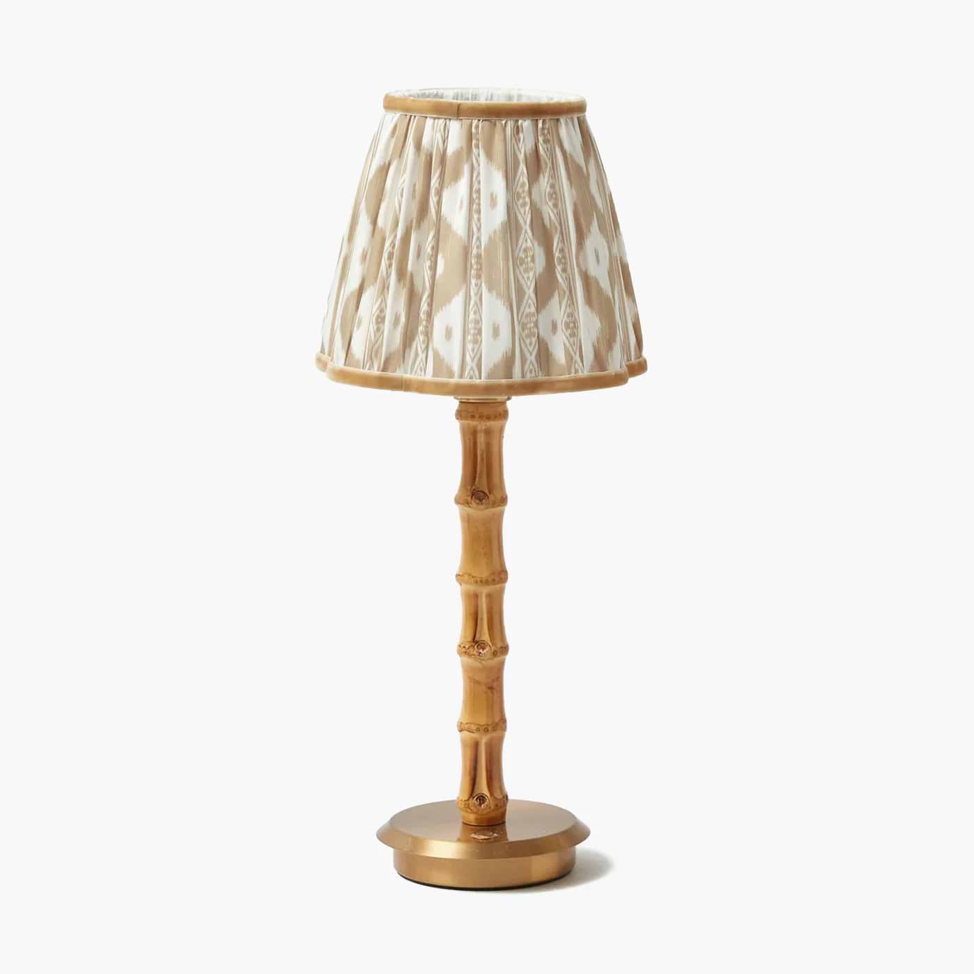 Bamboo Rechargeable Lamp with Putty Ikat Shade (18cm)