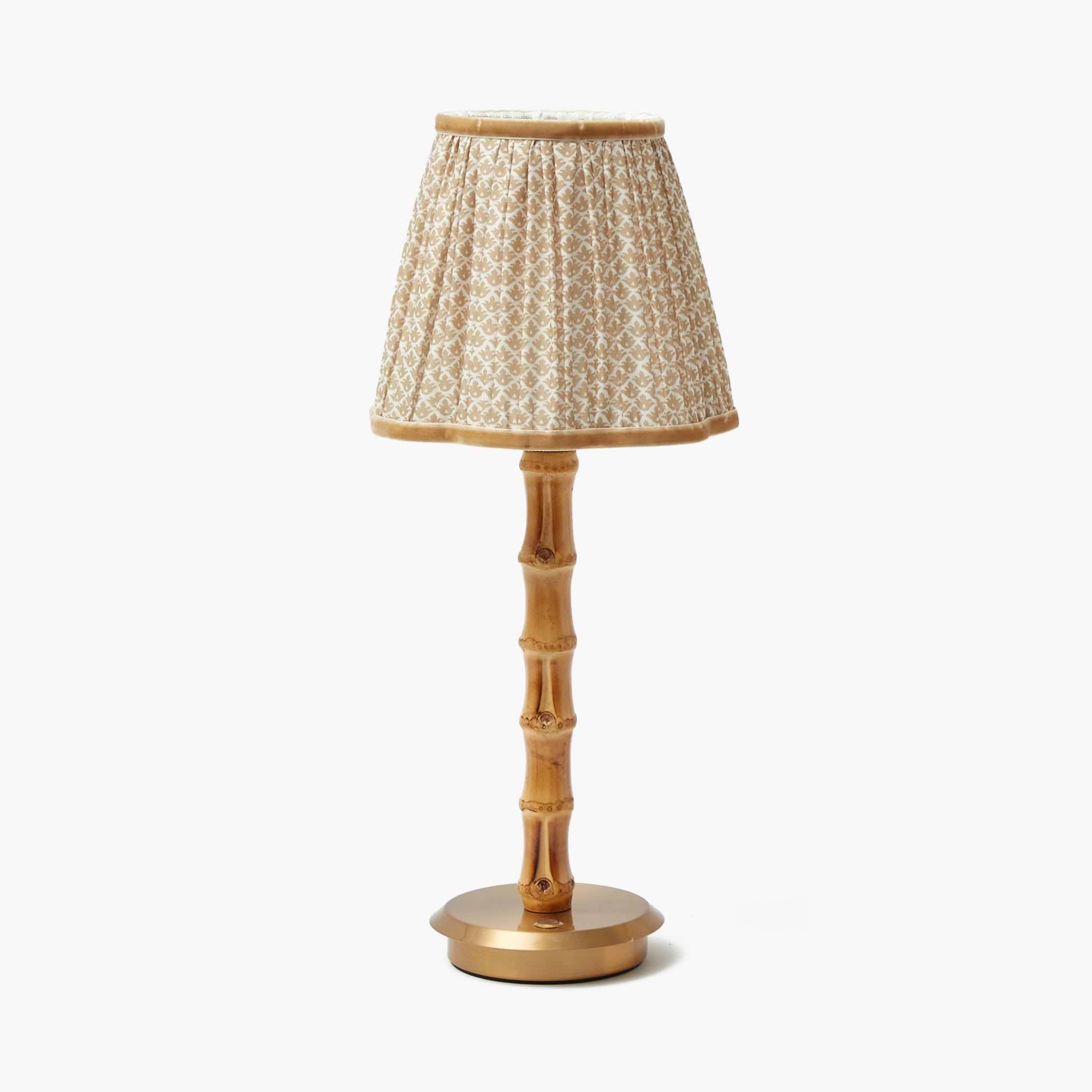 Bamboo Rechargeable Lamp with Putty Lotus Shade (18cm)
