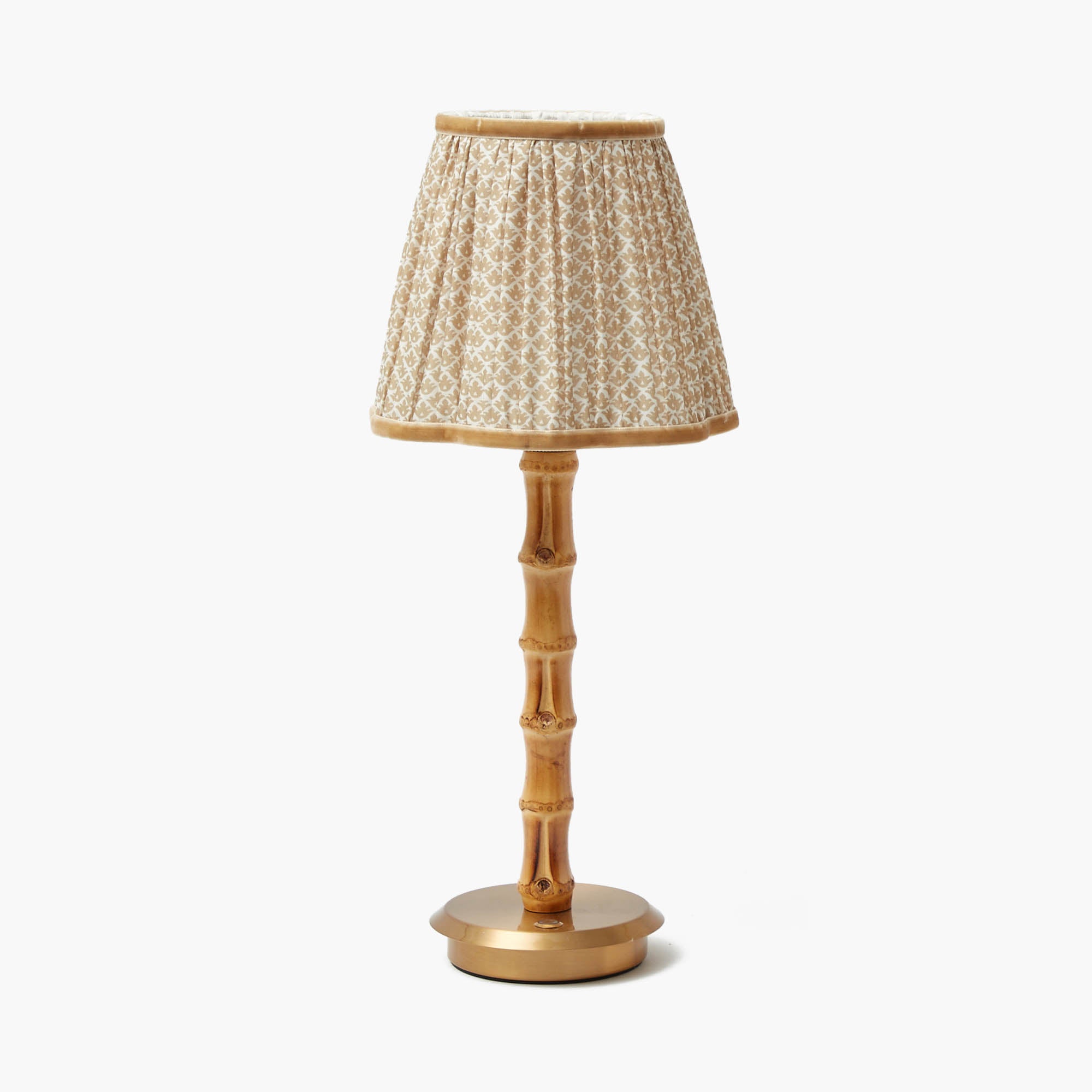 Bamboo Rechargeable Lamp with Putty Lotus Shade (18cm)