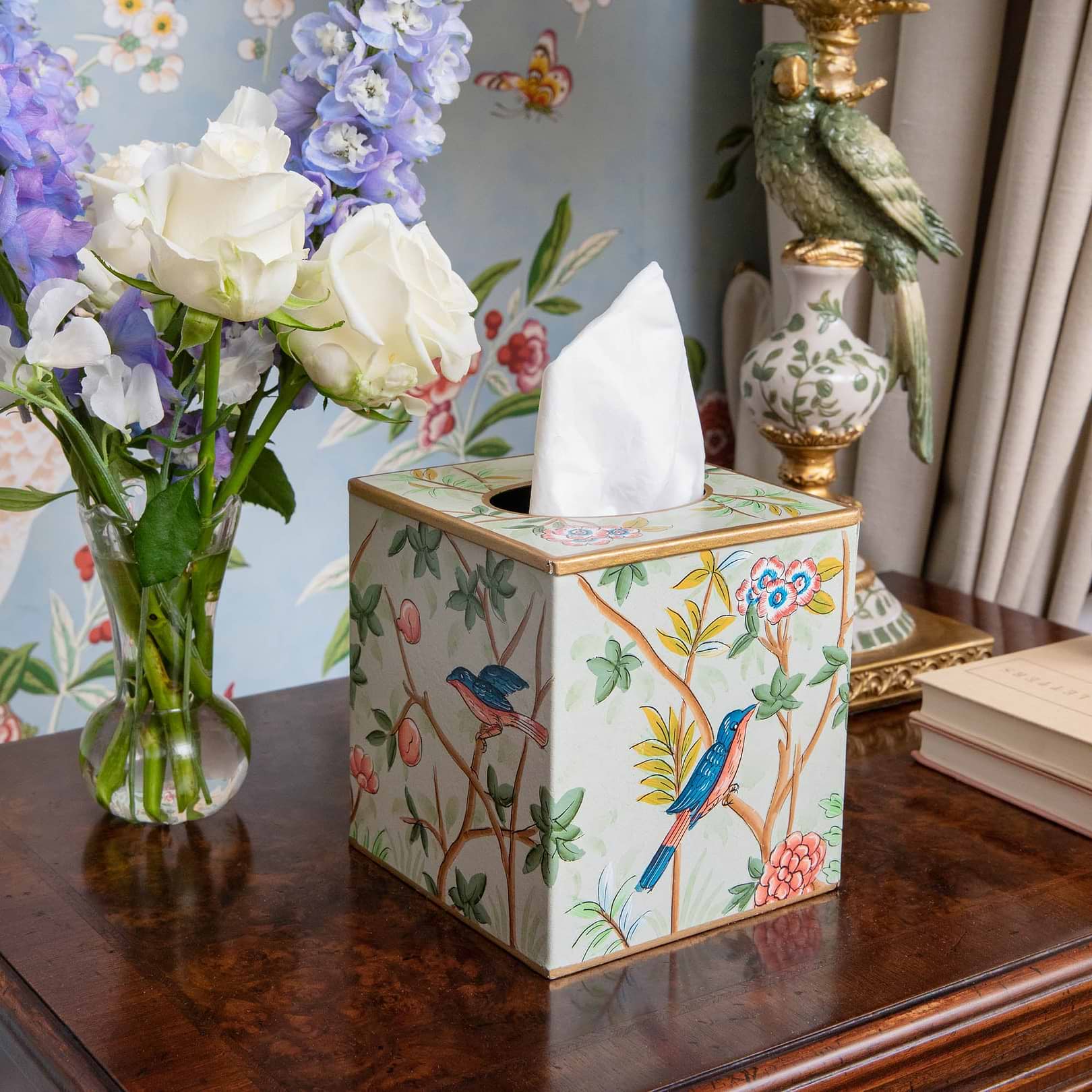 Green Chinoiserie Tole Tissue Box