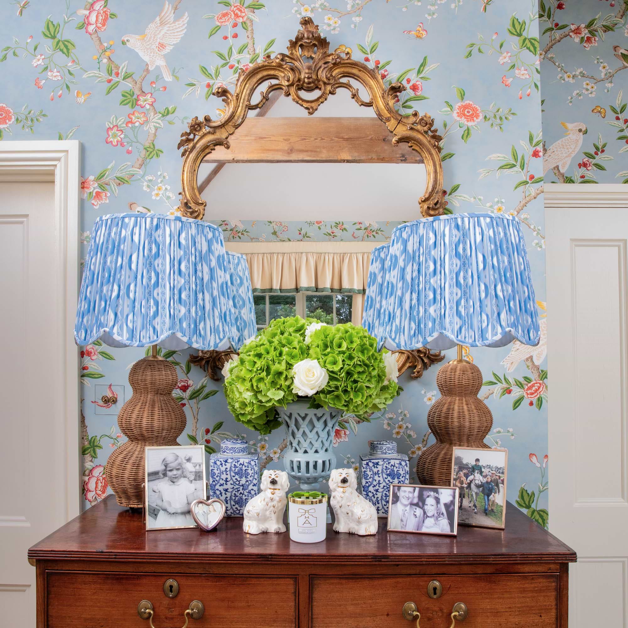 Blue Ikat Deep Scalloped Lampshade (40cm)