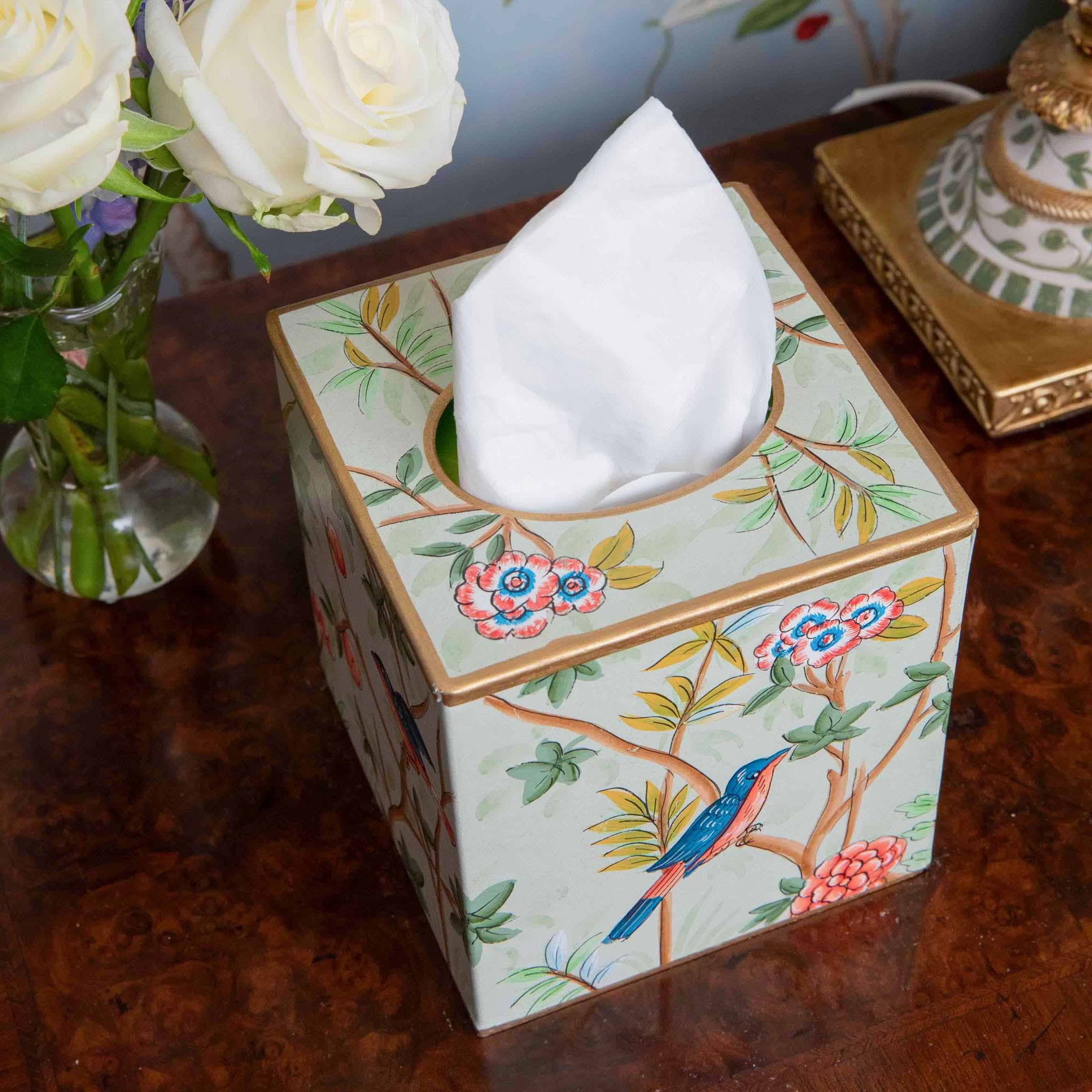 Green Chinoiserie Tole Tissue Box