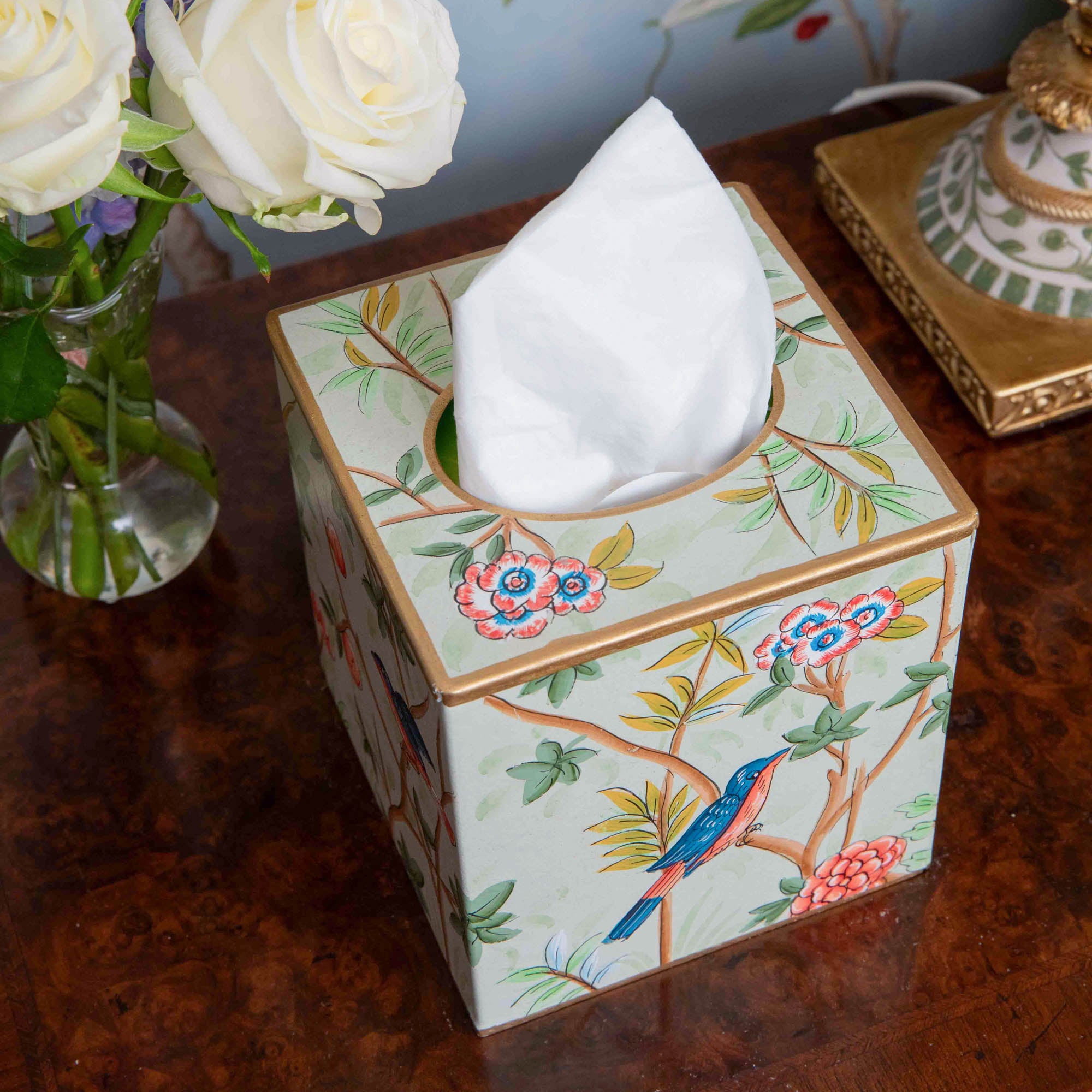Green Chinoiserie Tole Tissue Box