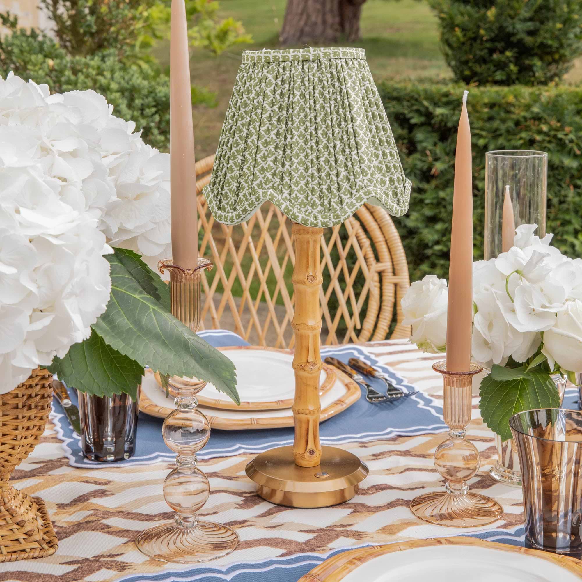 Bamboo Rechargeable Lamp with Olive Deep Scalloped Lotus Shade (18cm)