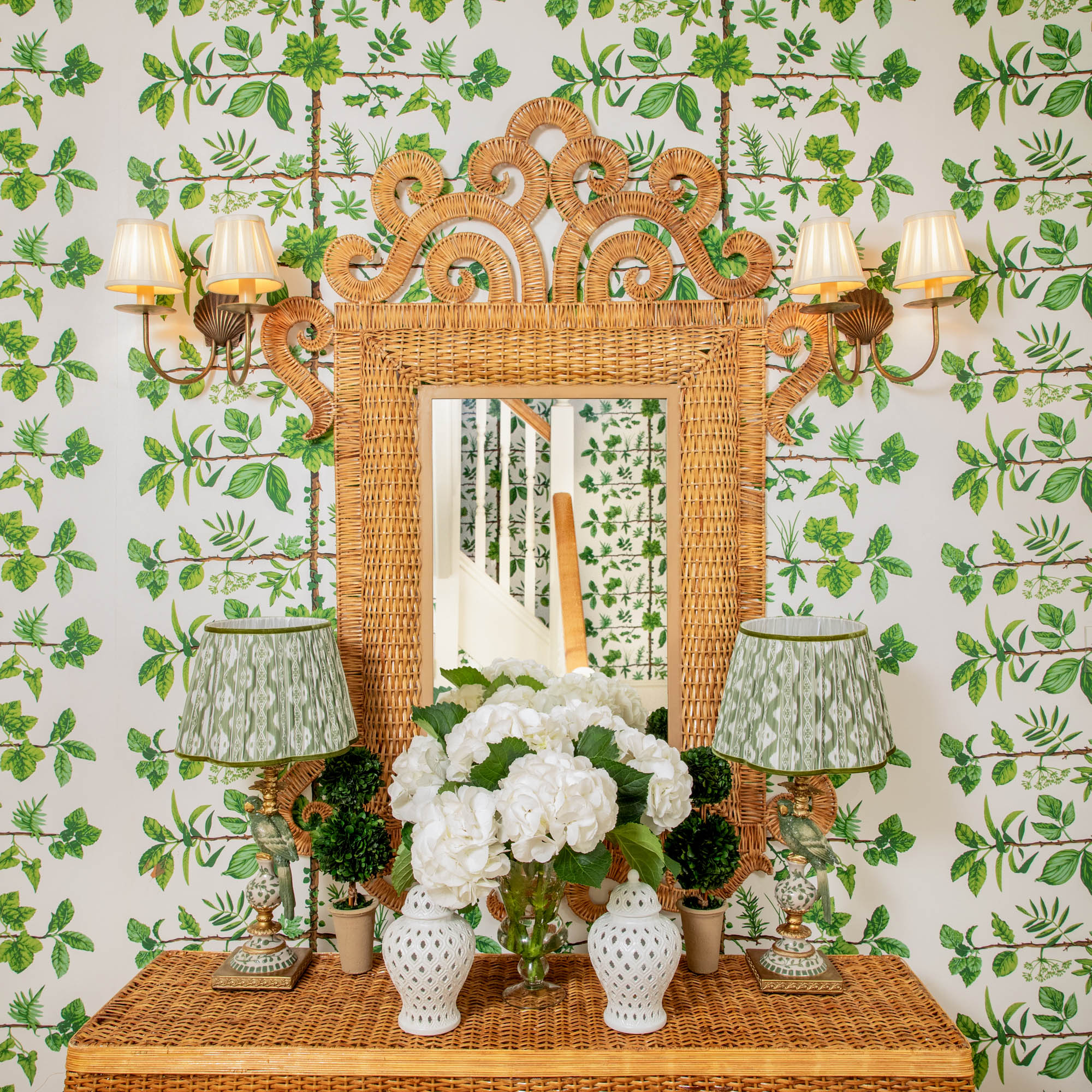 Olive Parrot Lamp with Olive Ikat Shade (30cm)