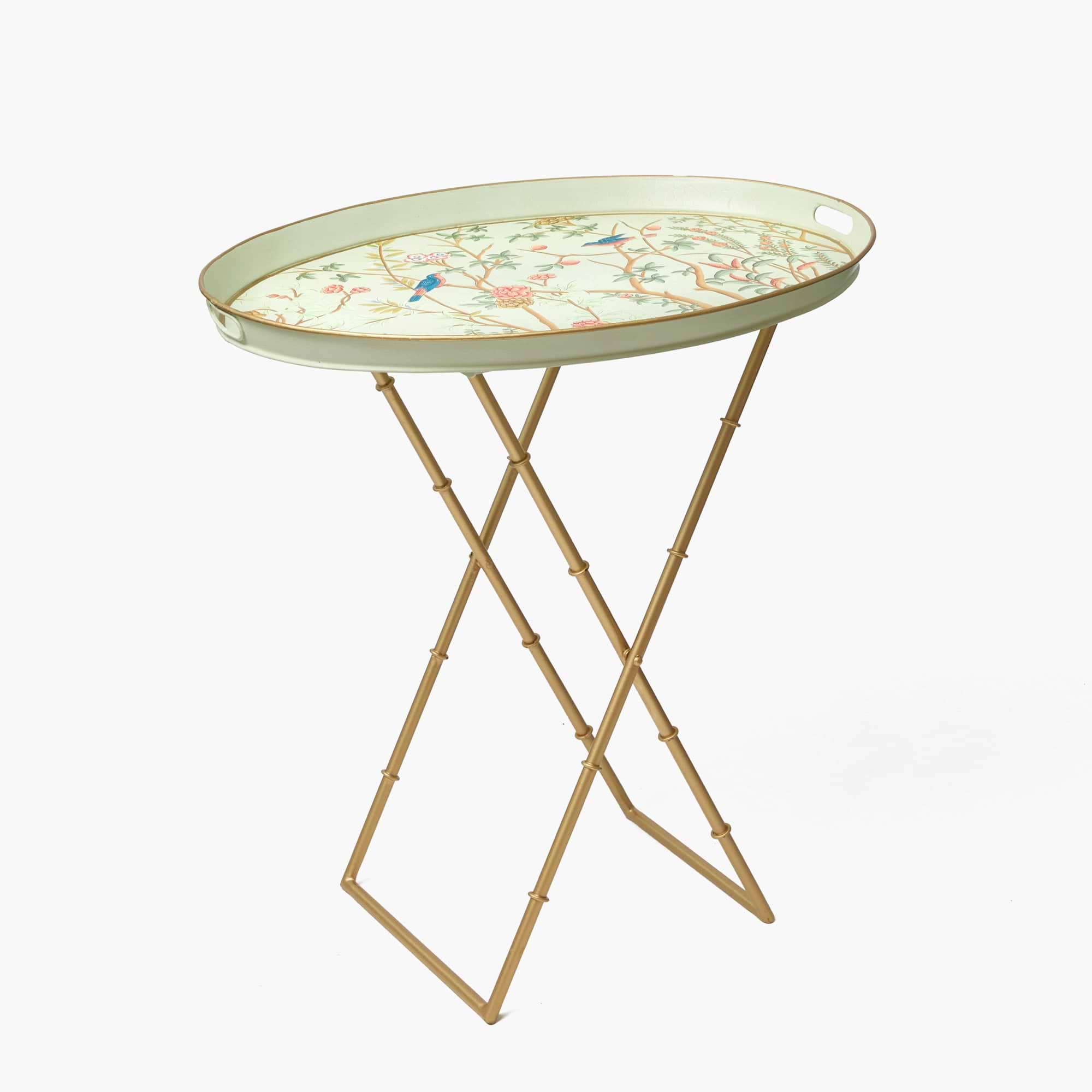 Chinoiserie Tole Round Tray with Stand