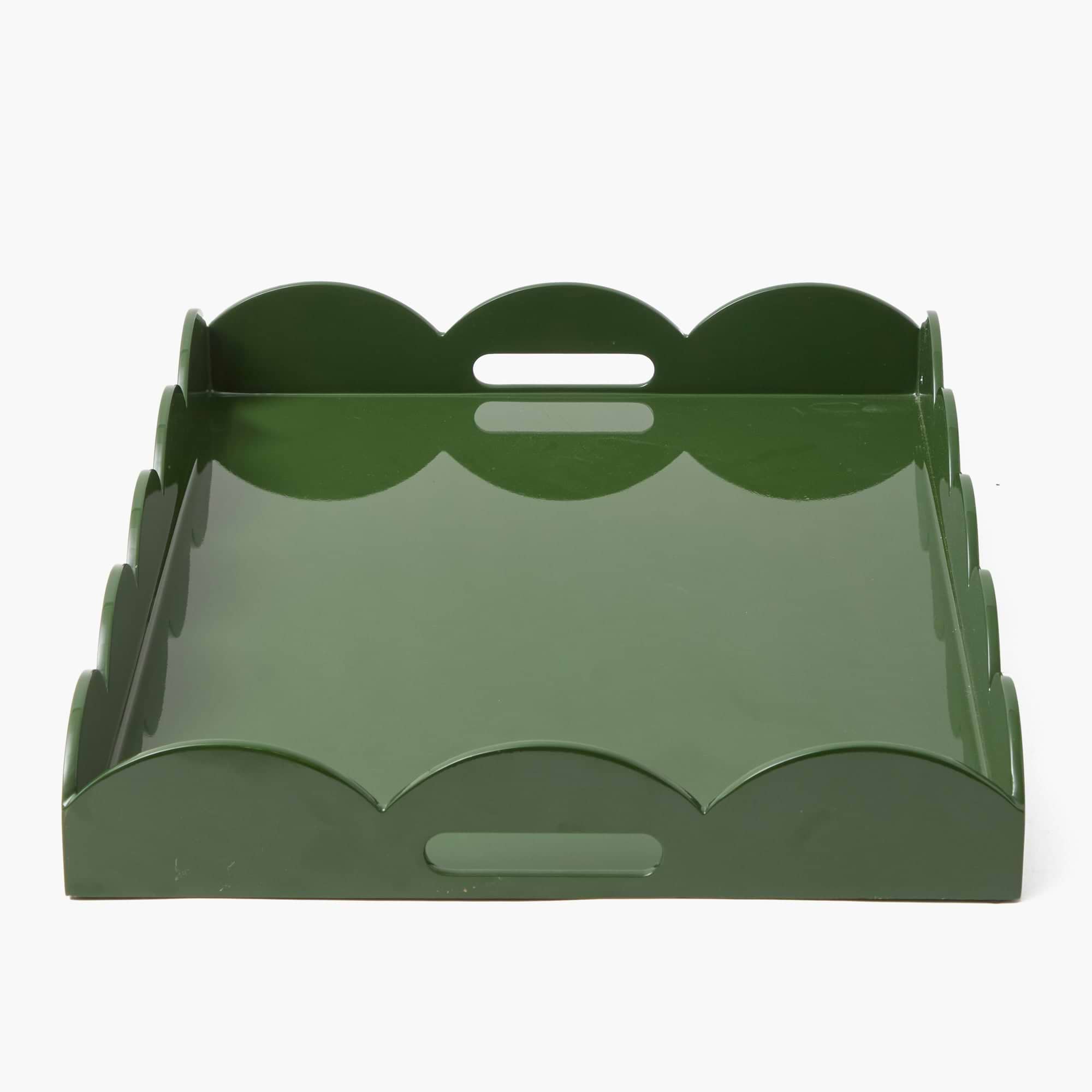 Large Olive Scalloped Lacquer Tray