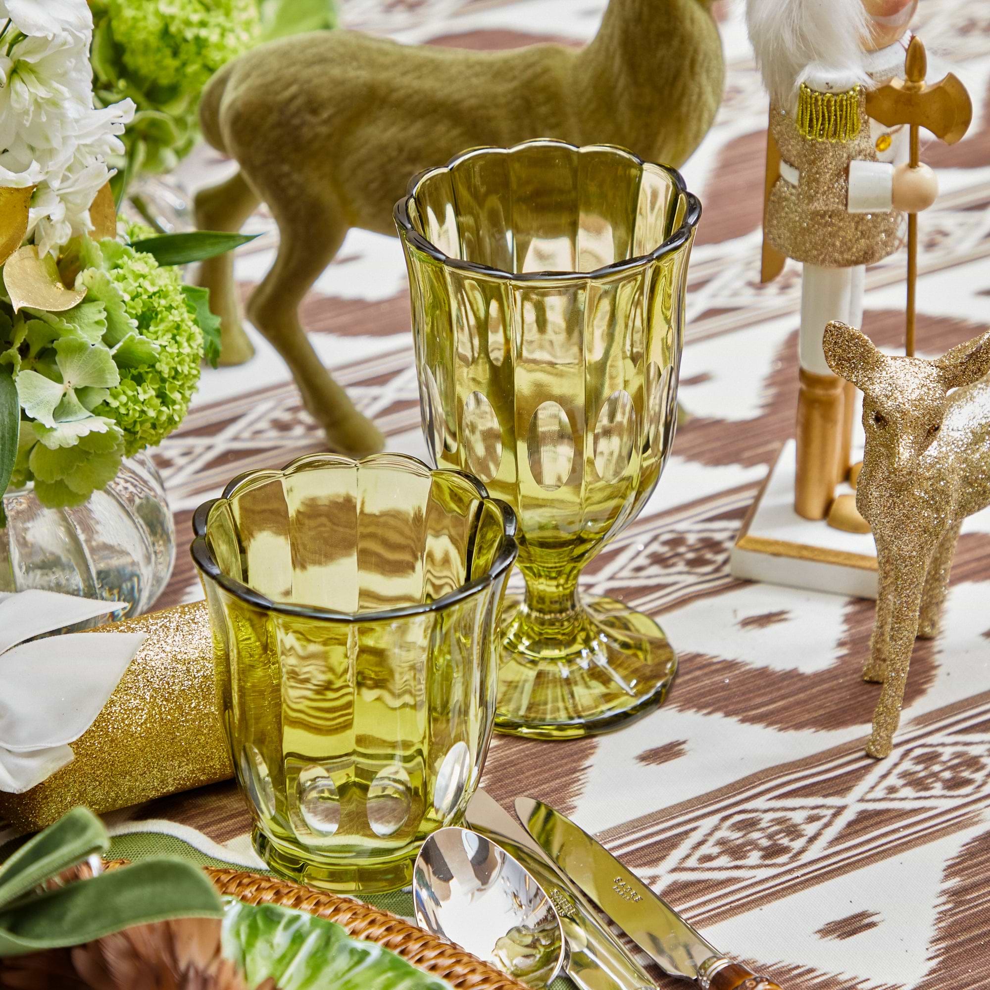 Olive Scalloped Water Glasses (Set of 6)