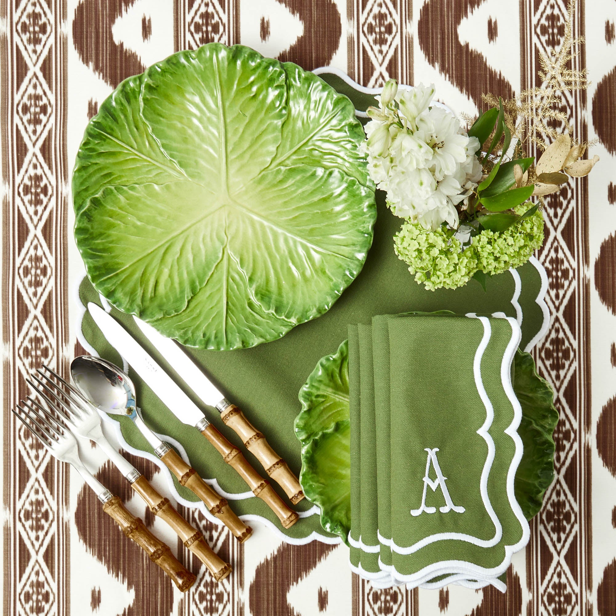 Green Serena Cabbage Dinner Plates (Set of 4)