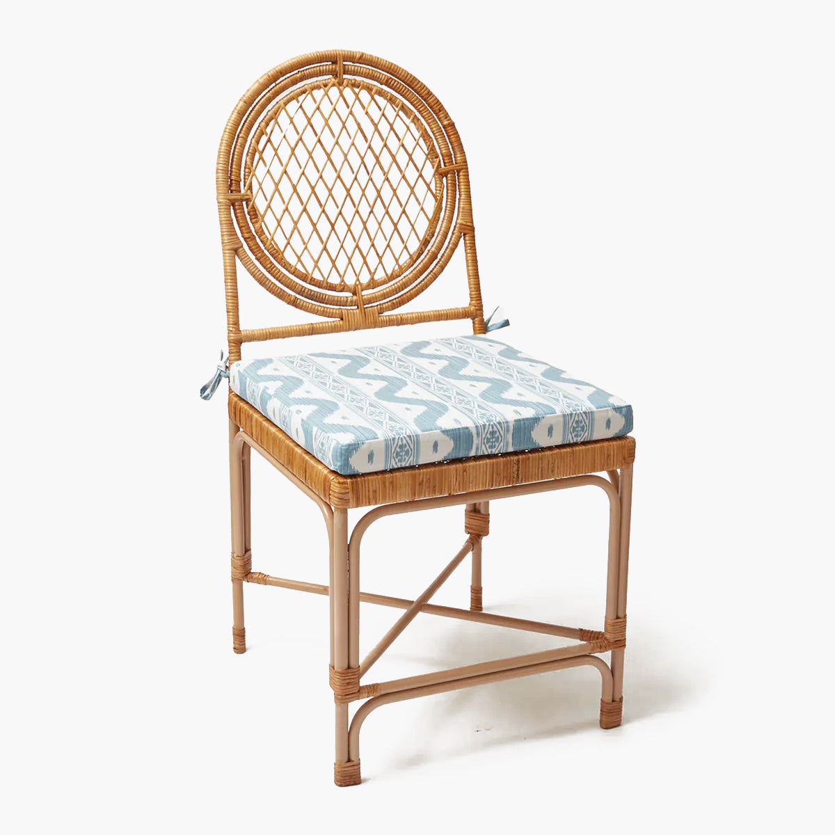 Vivienne Rattan Chair with Ikat Seat Pad Cushion