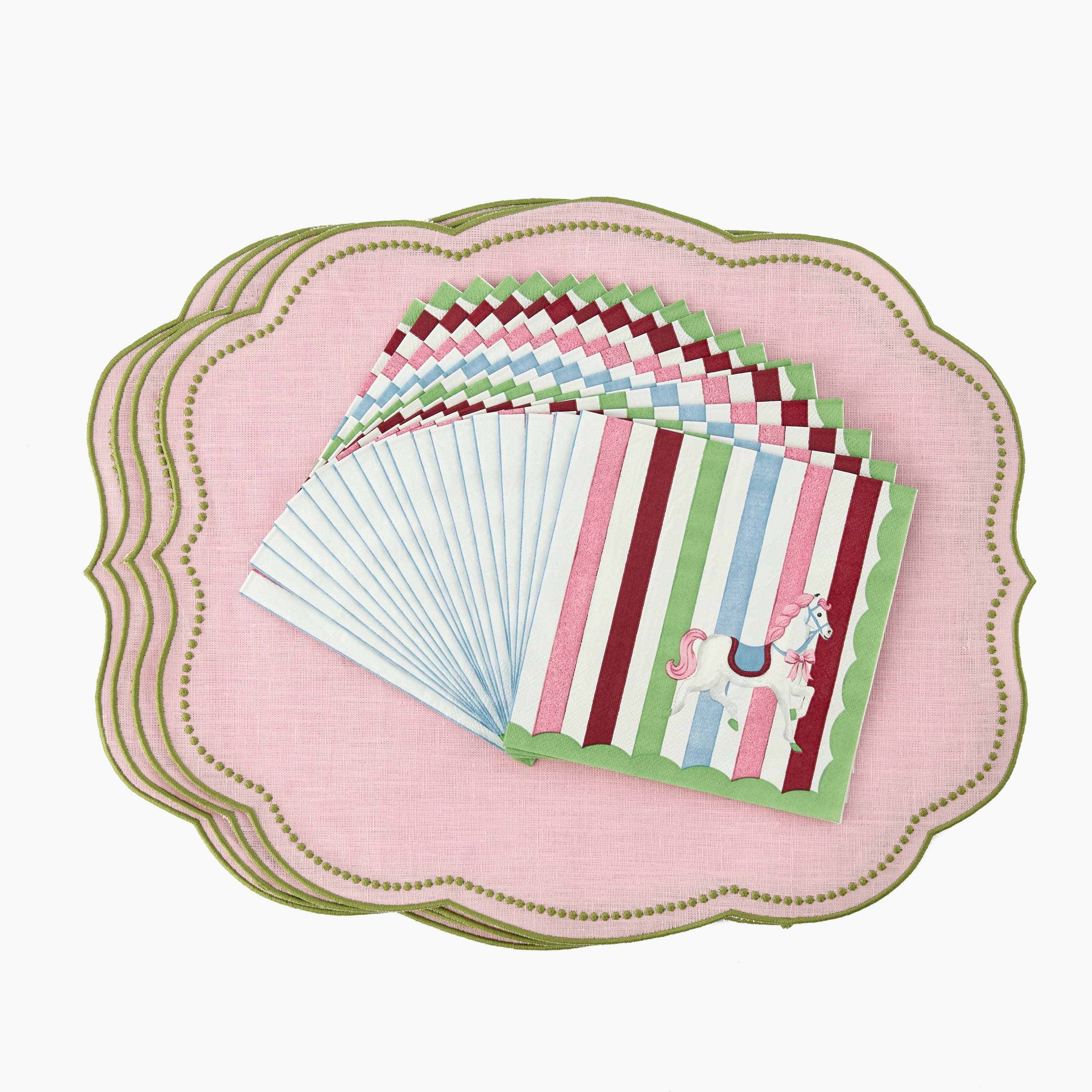 Eloise Pink & Green Linen Placemats (Set of 4)
