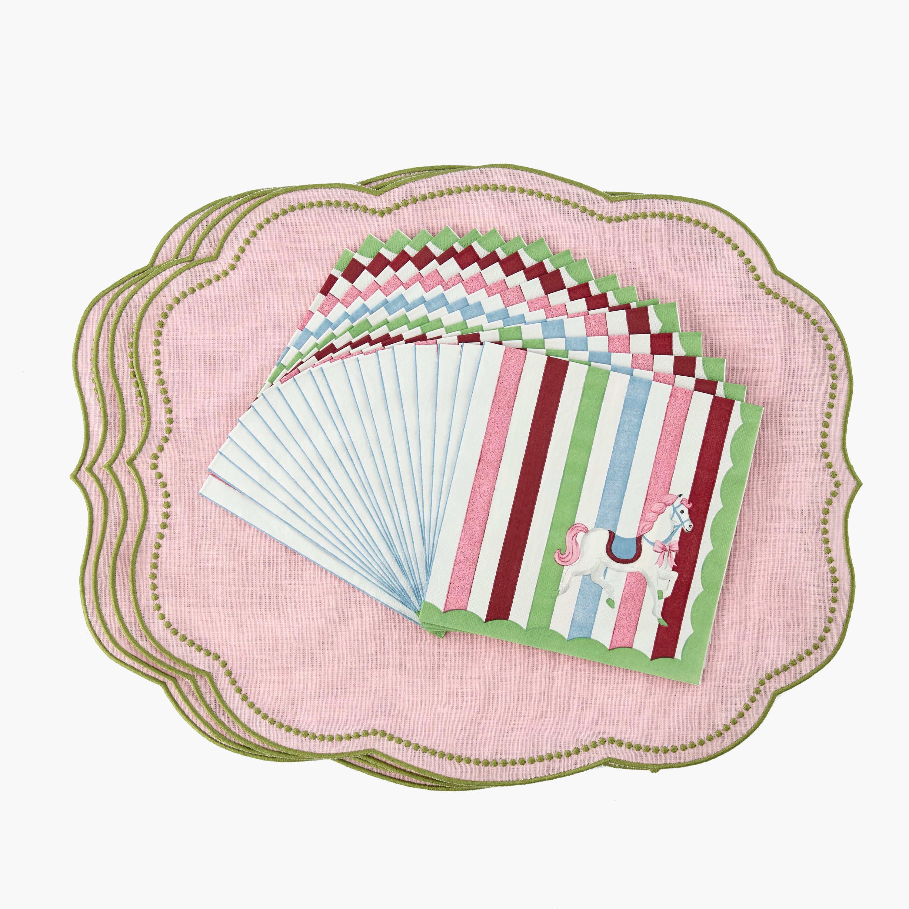 Eloise Pink & Green Linen Placemats (Set of 4)