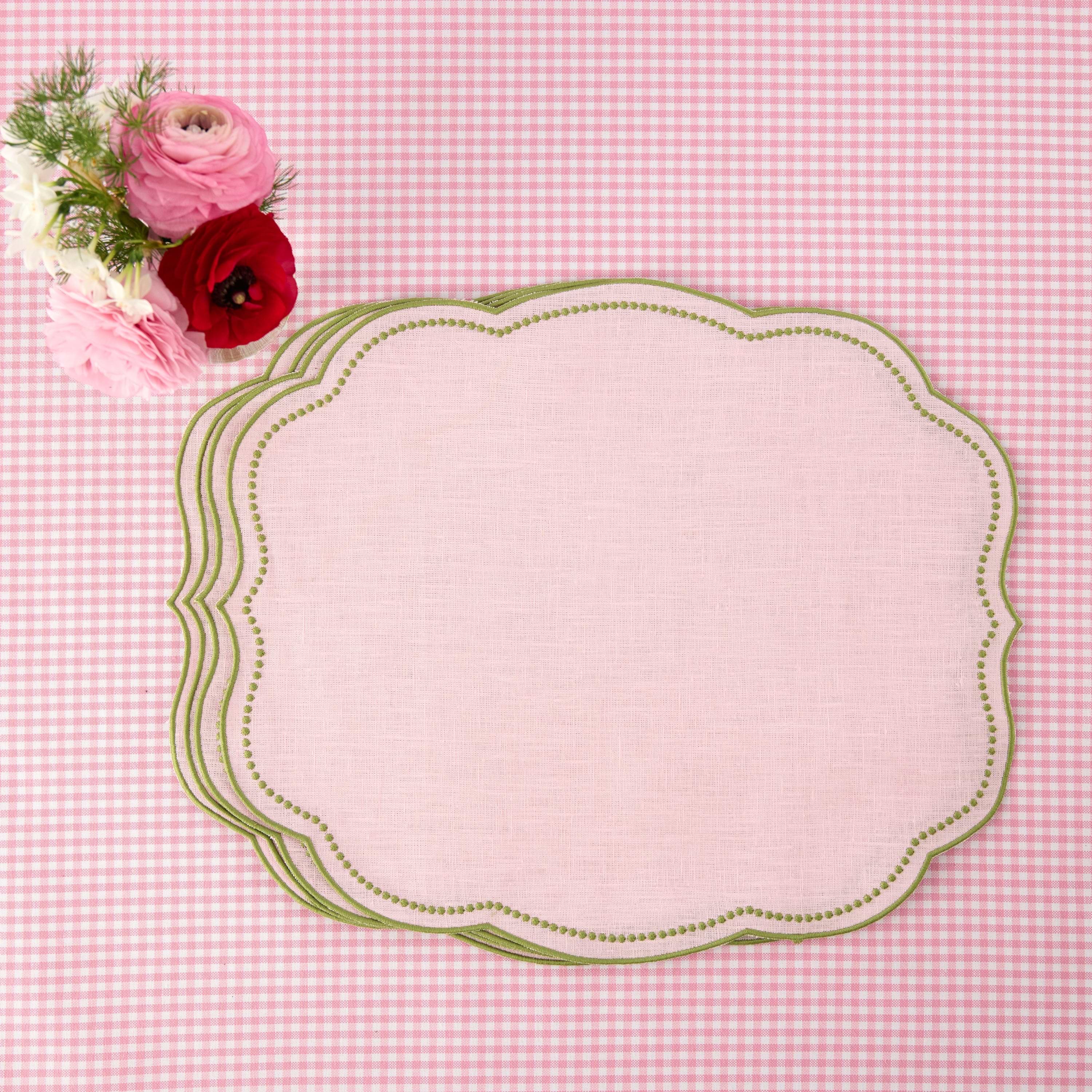 Eloise Pink & Green Linen Placemats (Set of 4)