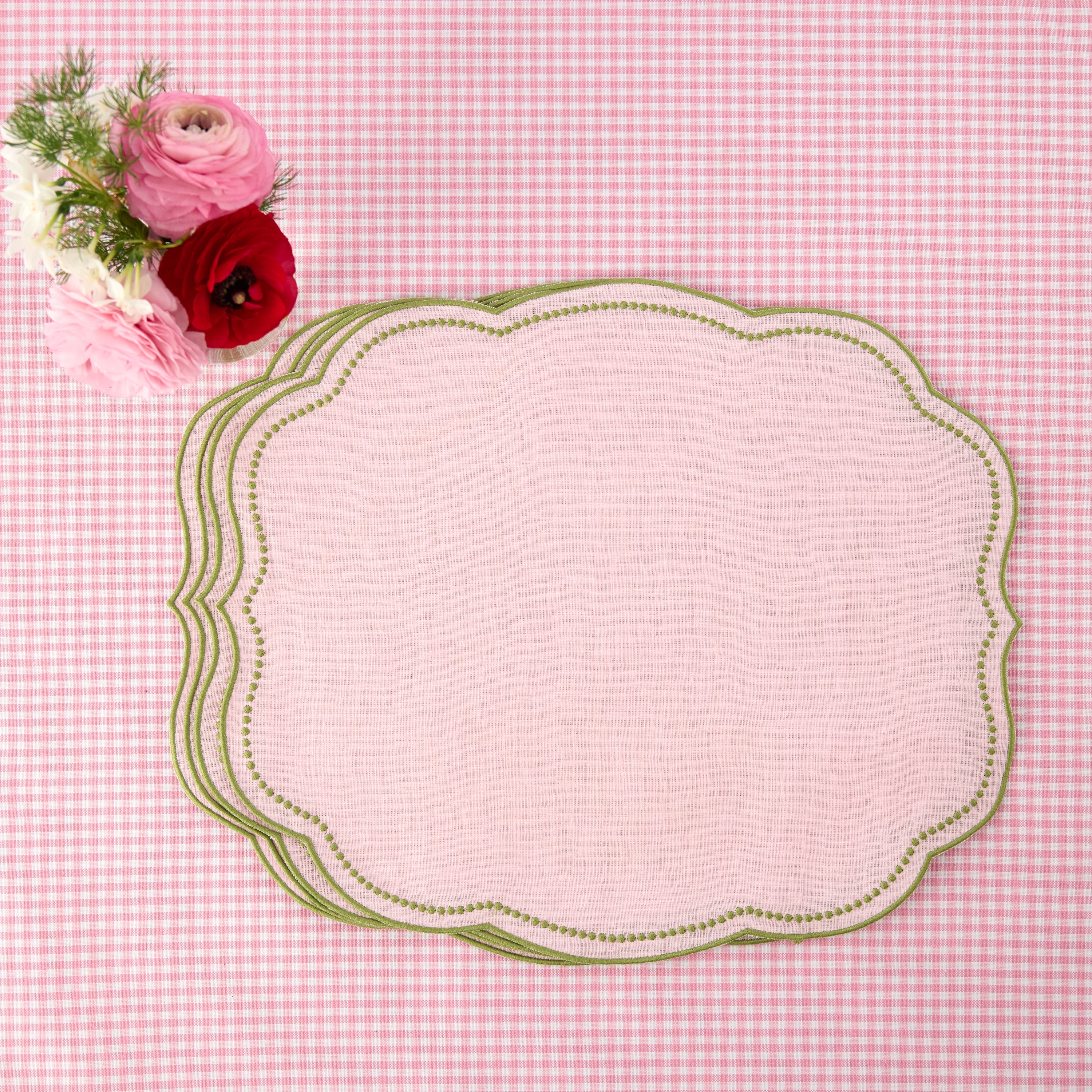 Eloise Pink & Green Linen Placemats (Set of 4)