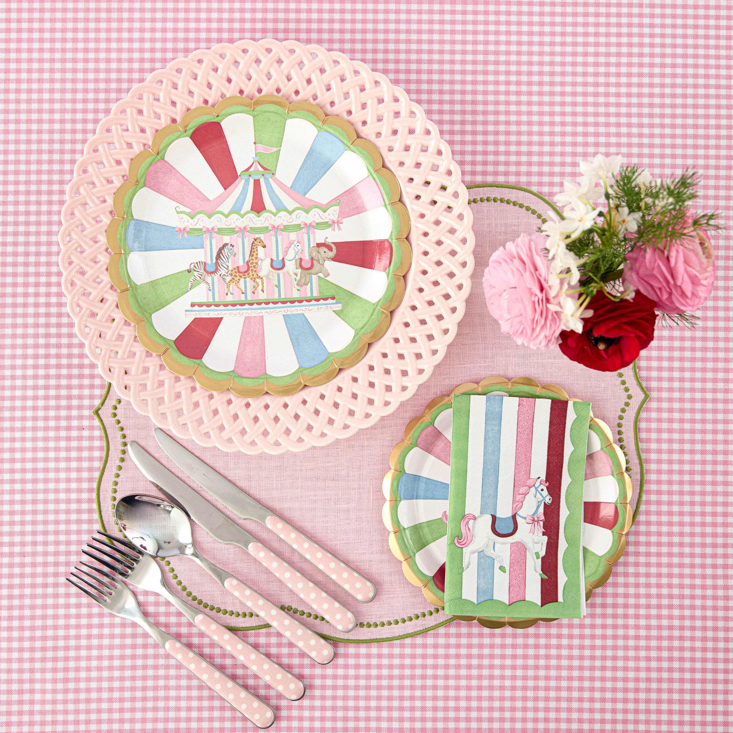 Eloise Pink & Green Linen Placemats (Set of 4)