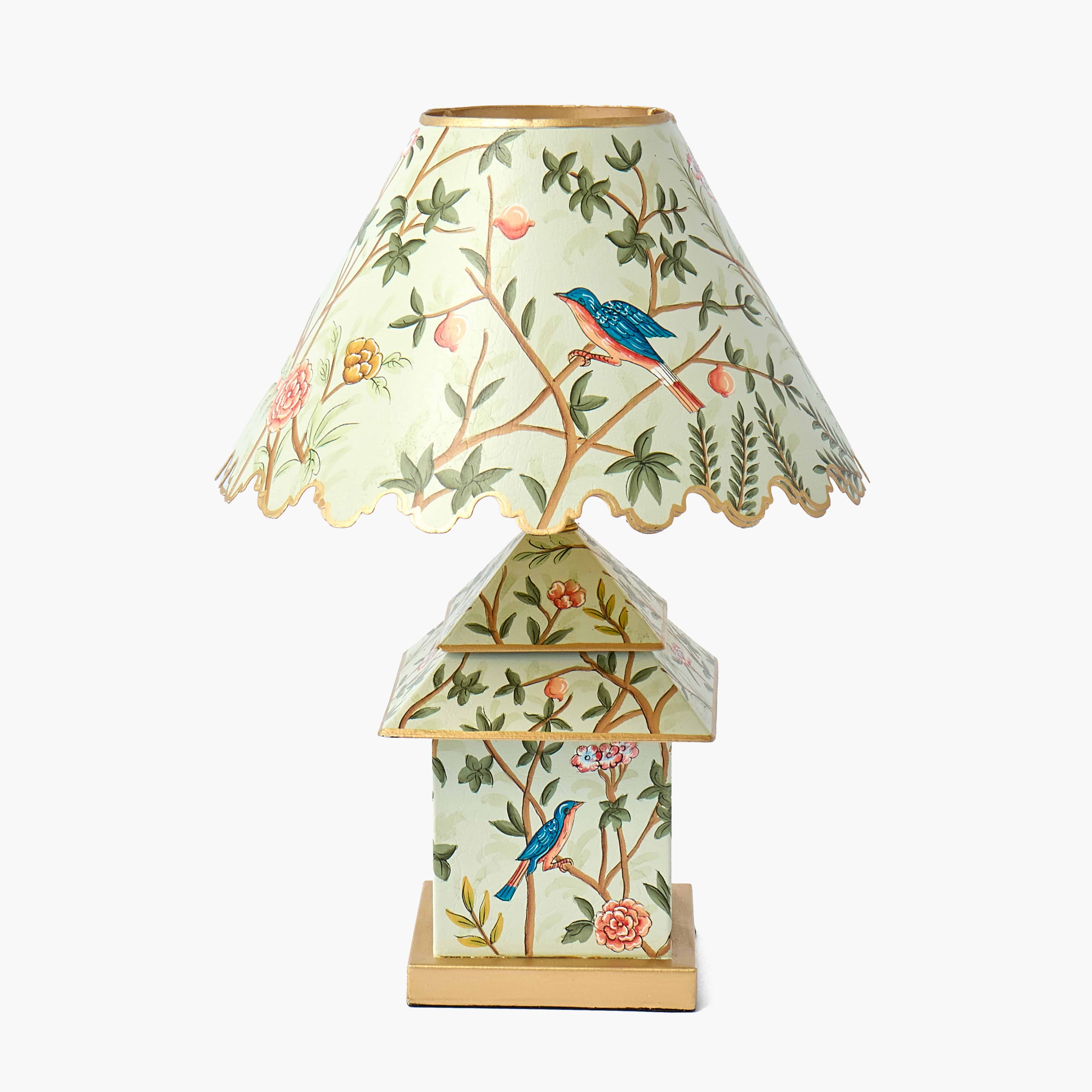 Green Chinoiserie Tole Pagoda Lamp with Shade
