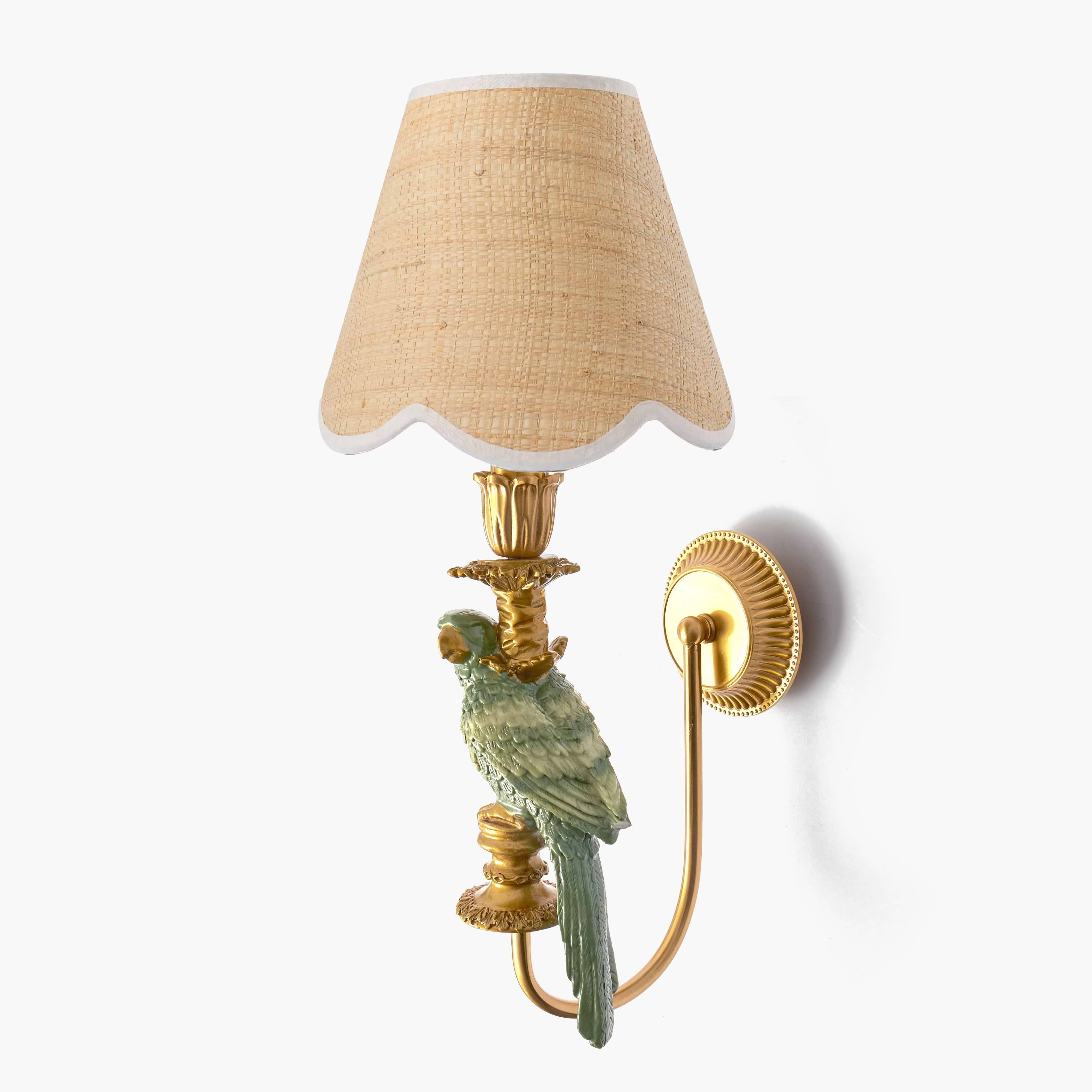 Olive Parrot Rechargeable Wall Light with Grasscloth Shade (18cm)