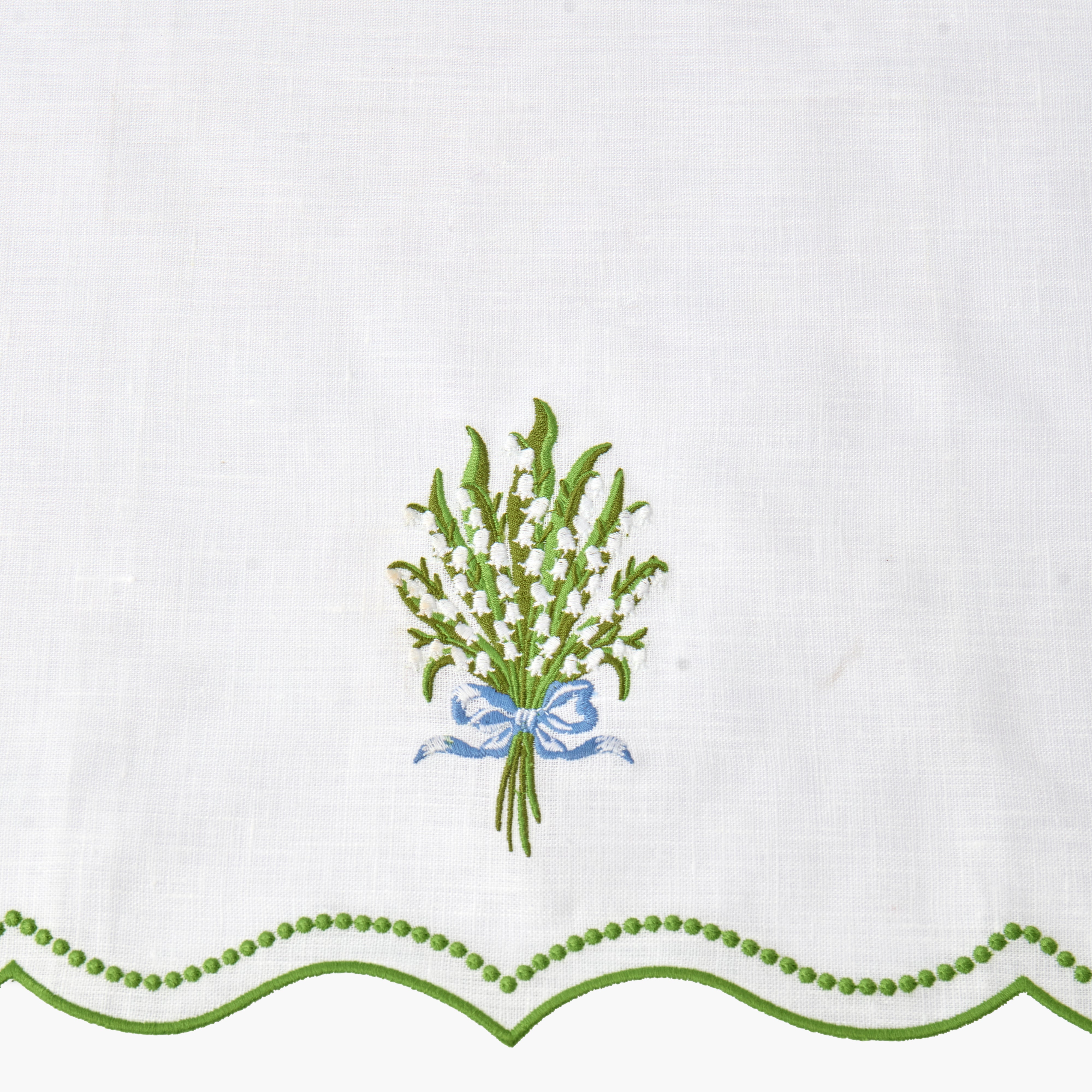 White Lily of the Valley Embroidered Linen Hand Towel