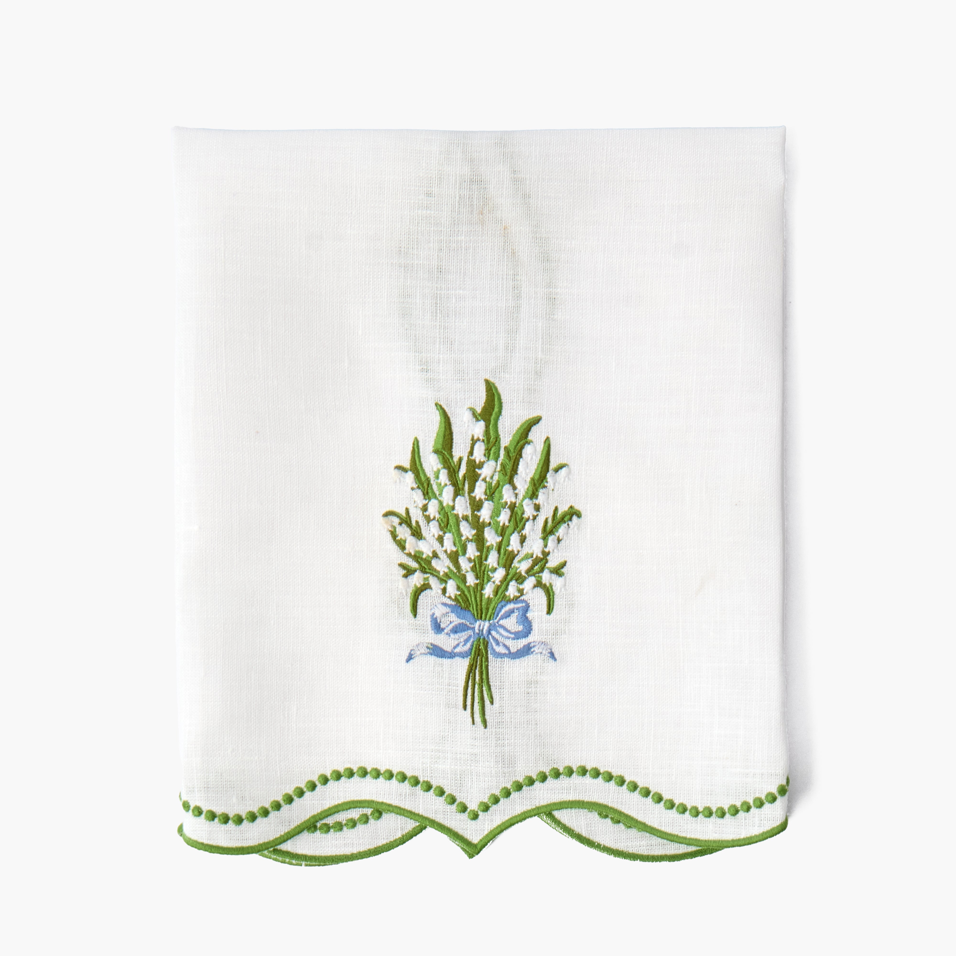 White Lily of the Valley Embroidered Linen Hand Towel