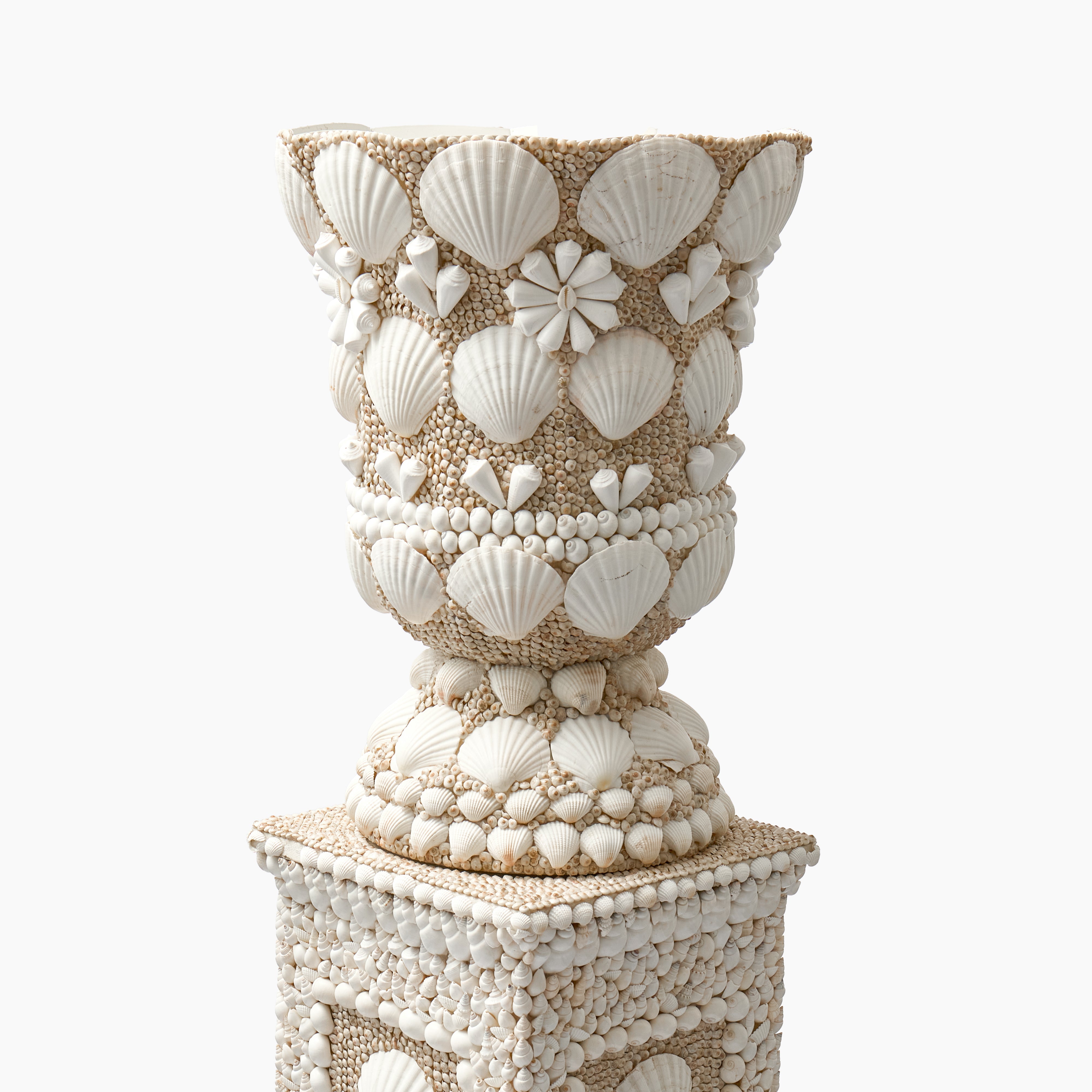 Large Mixed Shell Urn & Pedestal